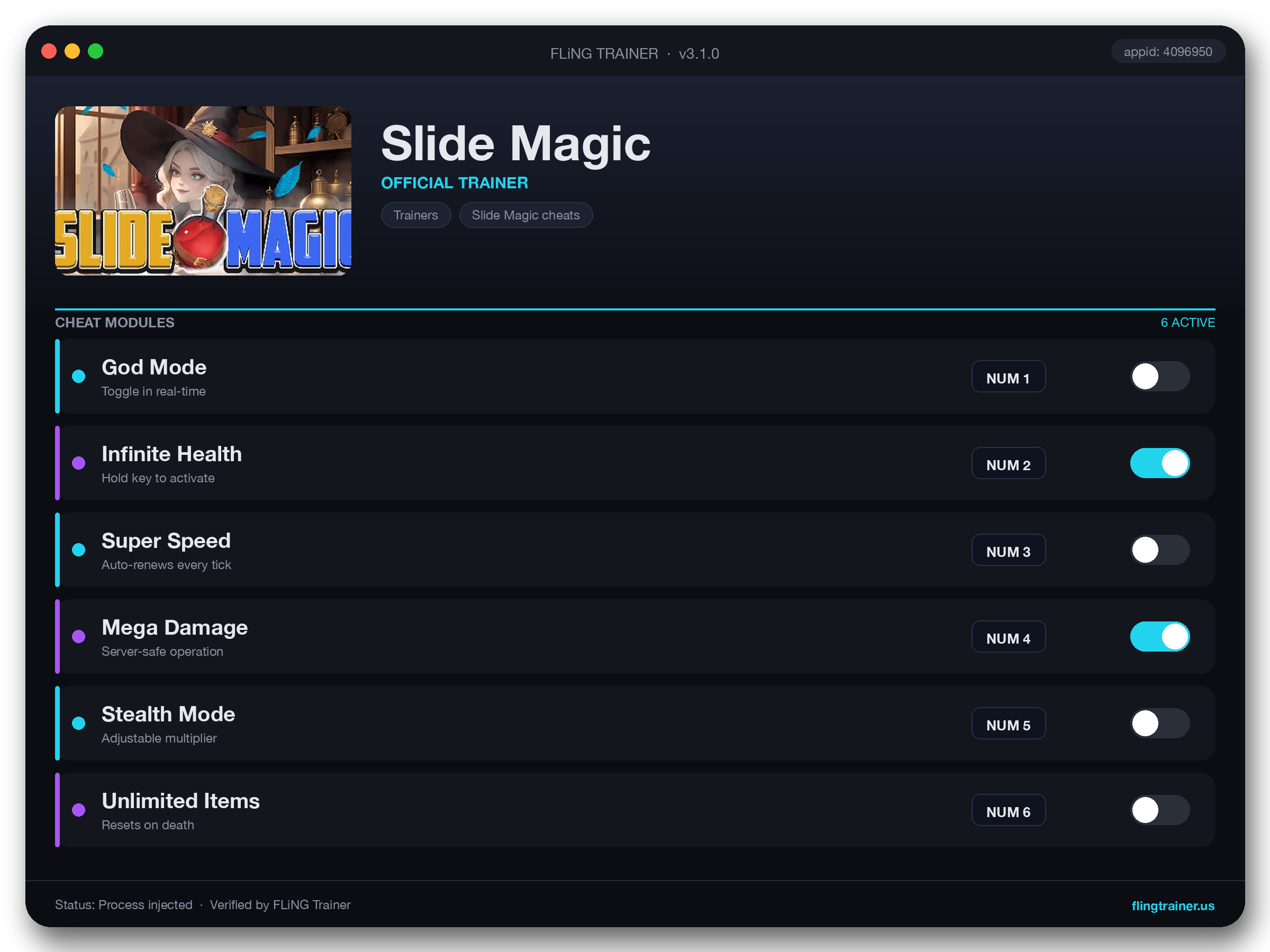 Slide Magic Trainer interface