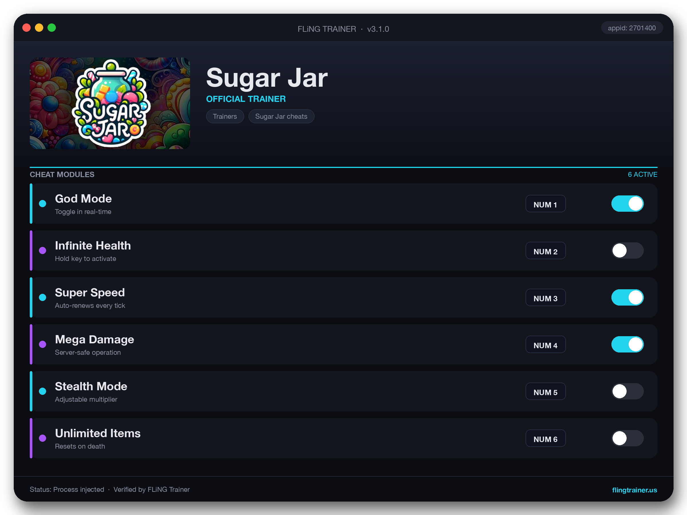 Sugar Jar Trainer interface