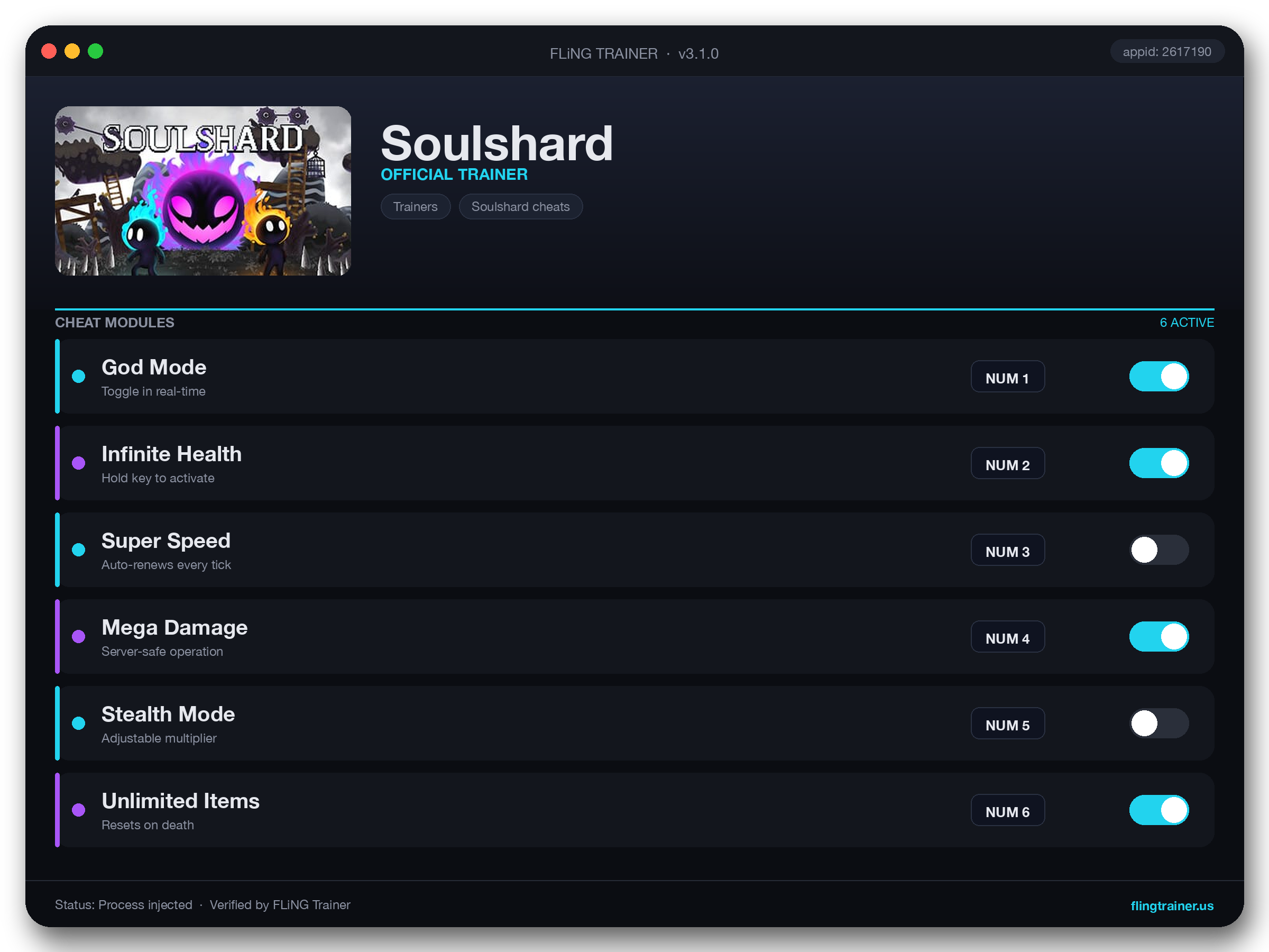 Soulshard Trainer interface