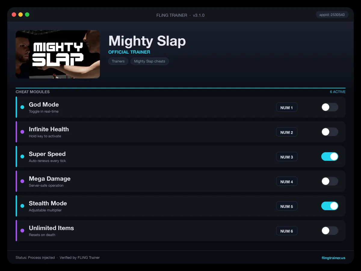 Mighty Slap Trainer interface