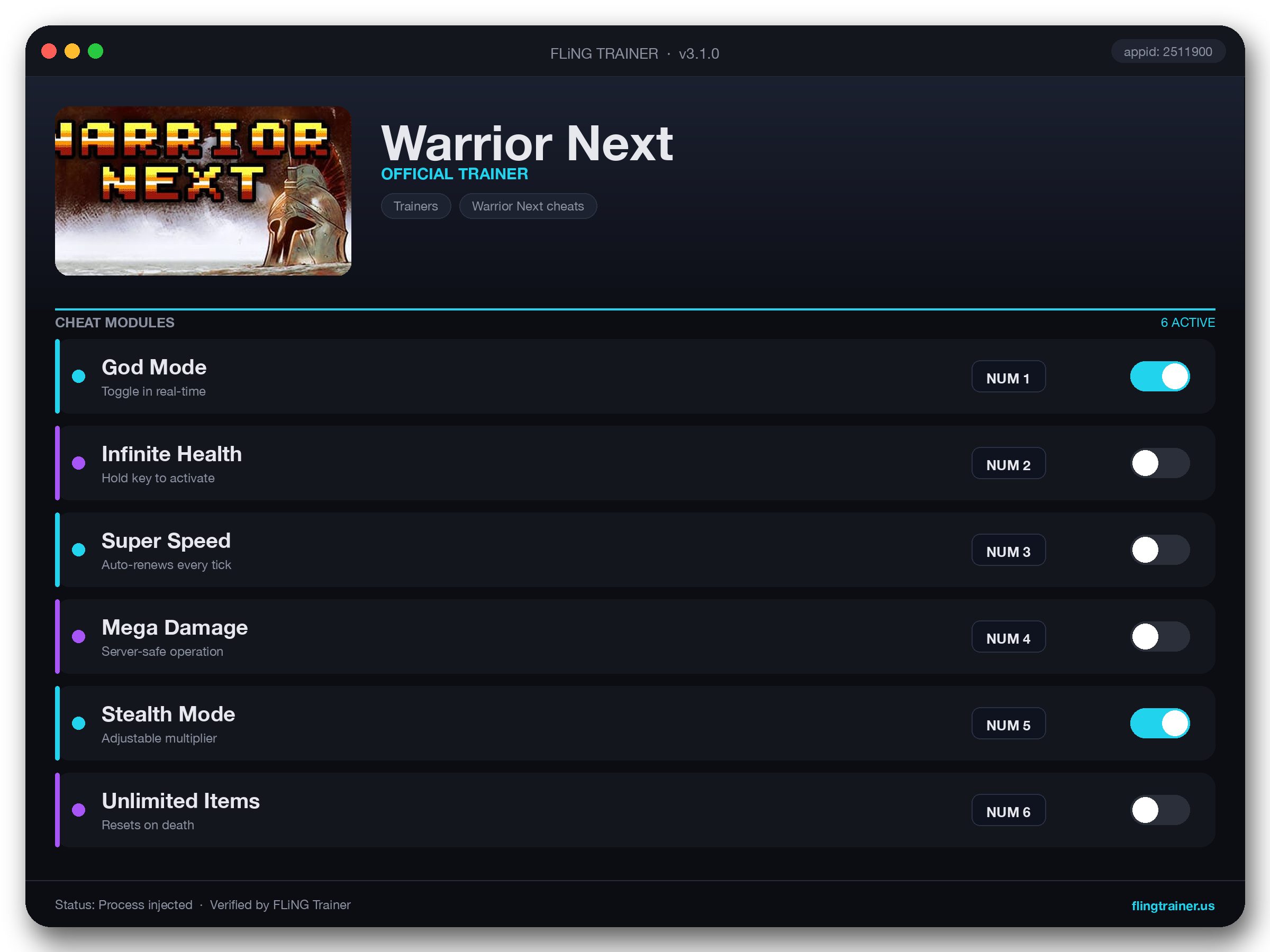 Warrior Next Trainer interface
