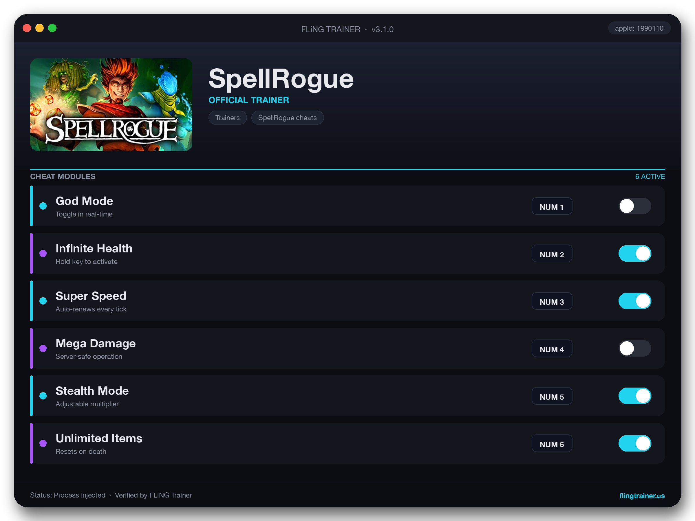 SpellRogue Trainer interface