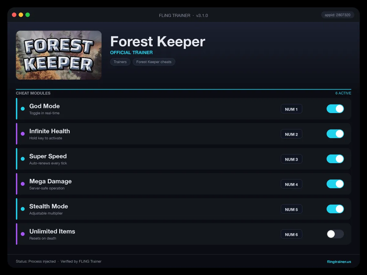 Forest Keeper Trainer interface