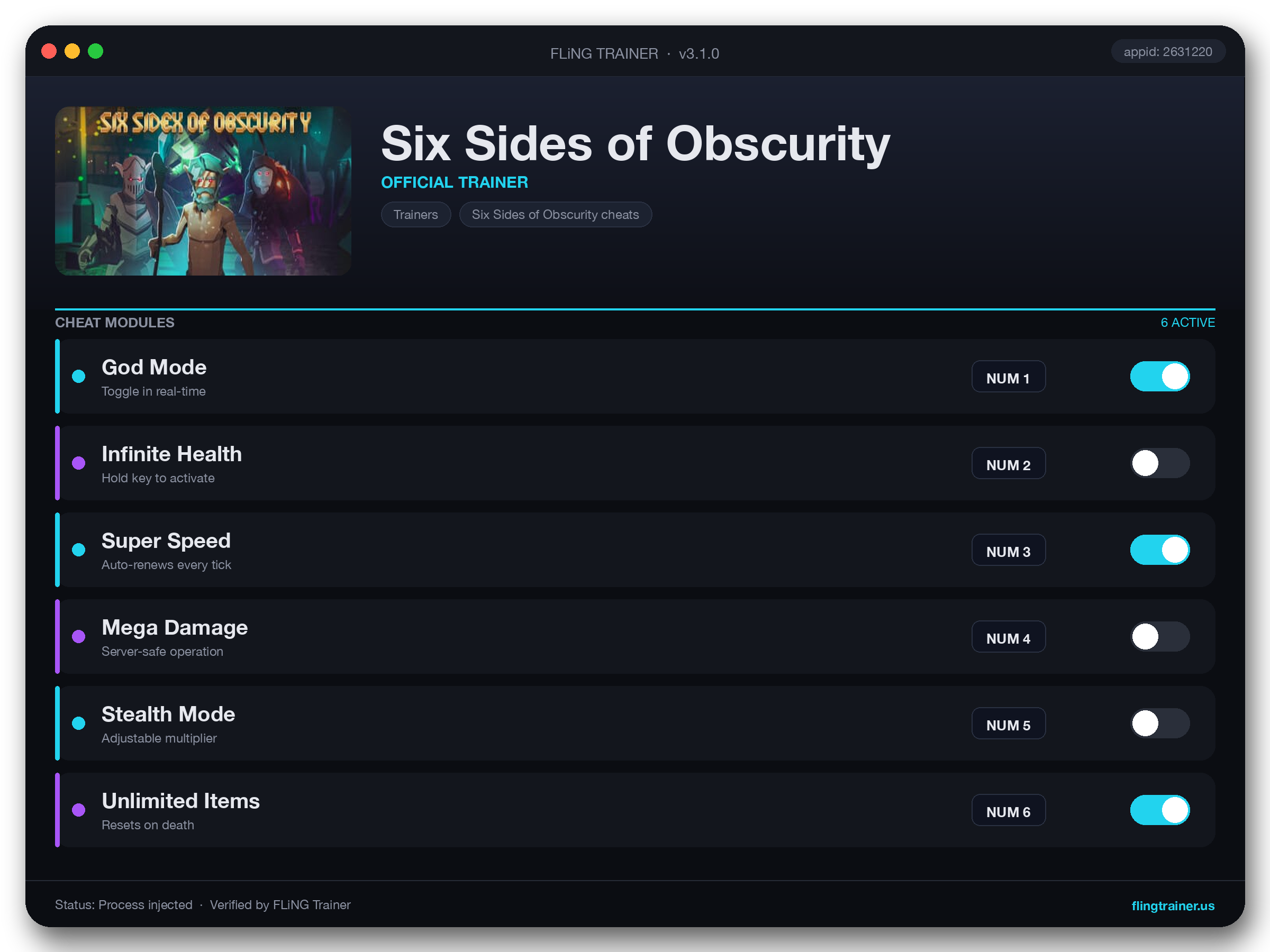 Six Sides of Obscurity Trainer interface
