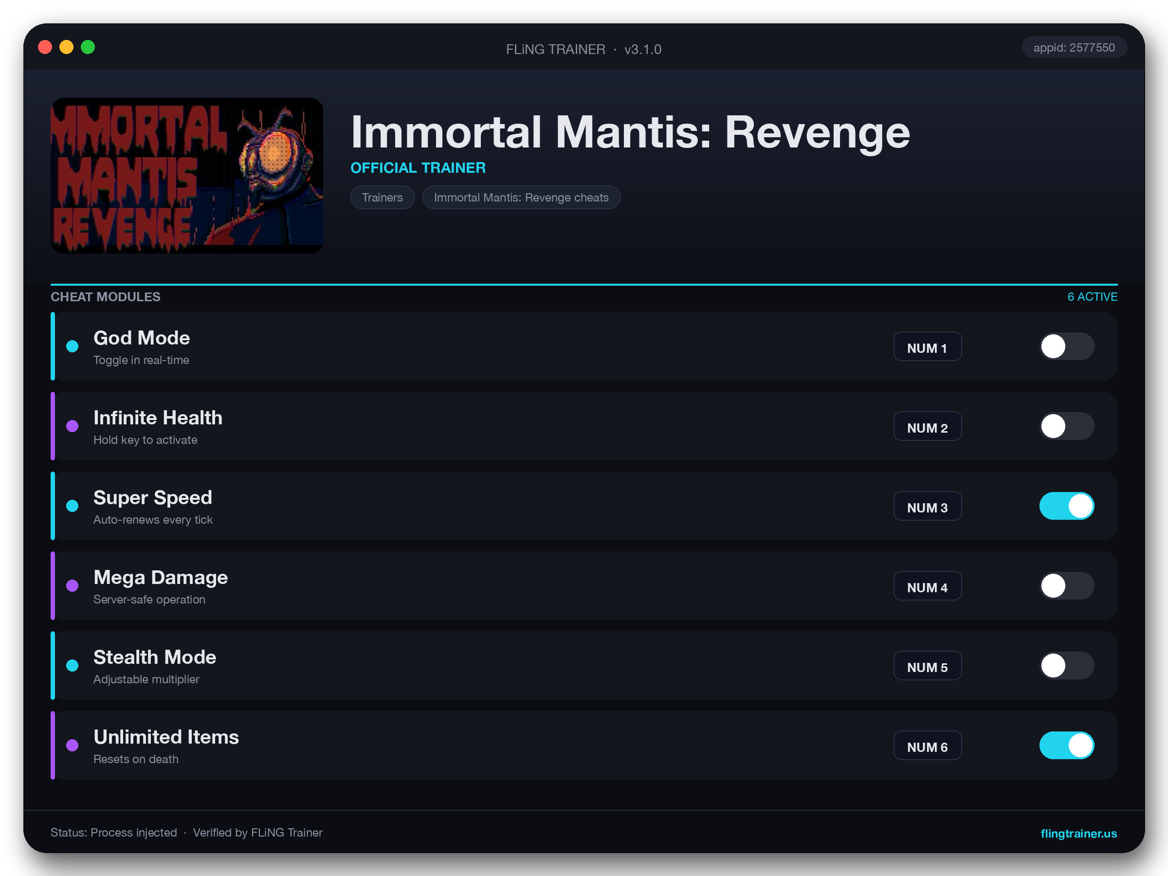 Immortal Mantis: Revenge Trainer interface