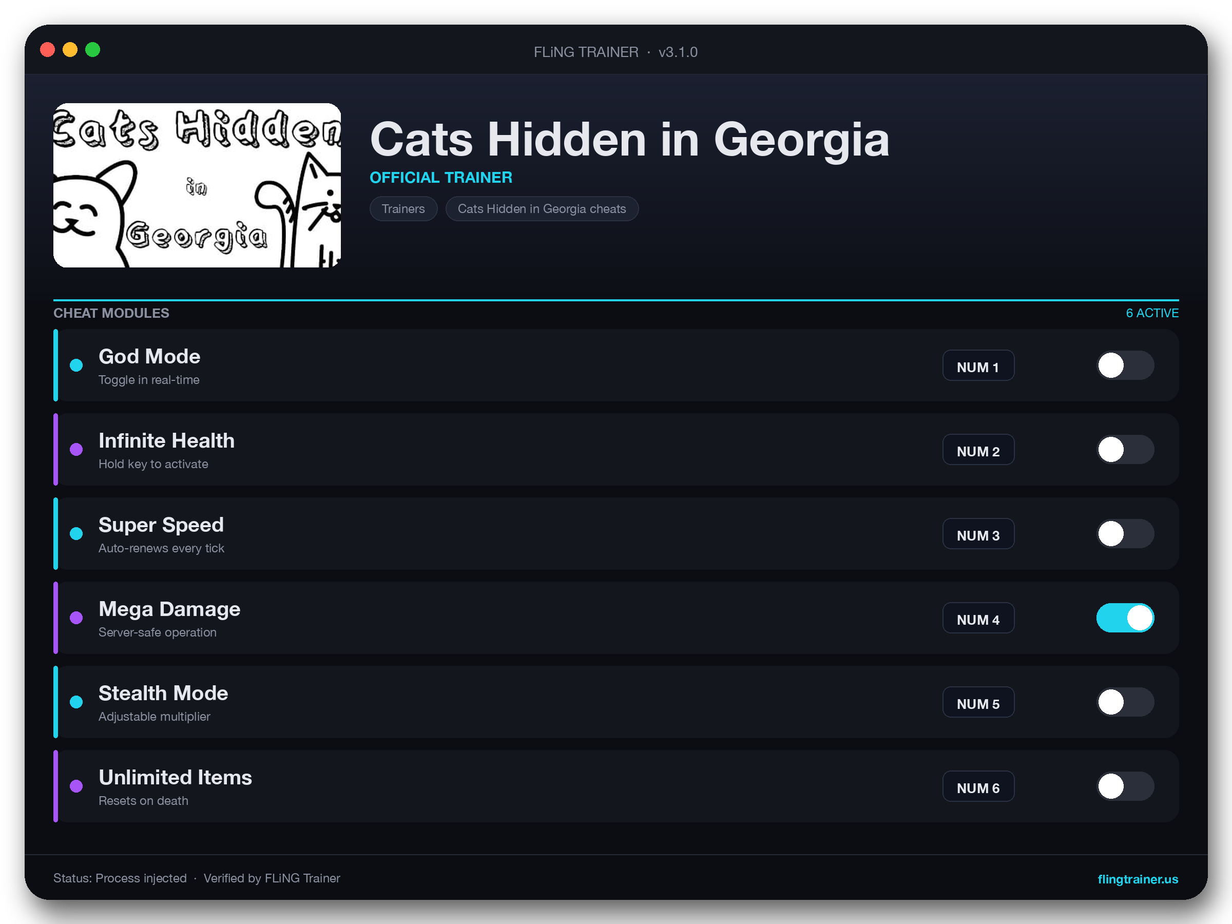 Cats Hidden in Georgia Trainer interface