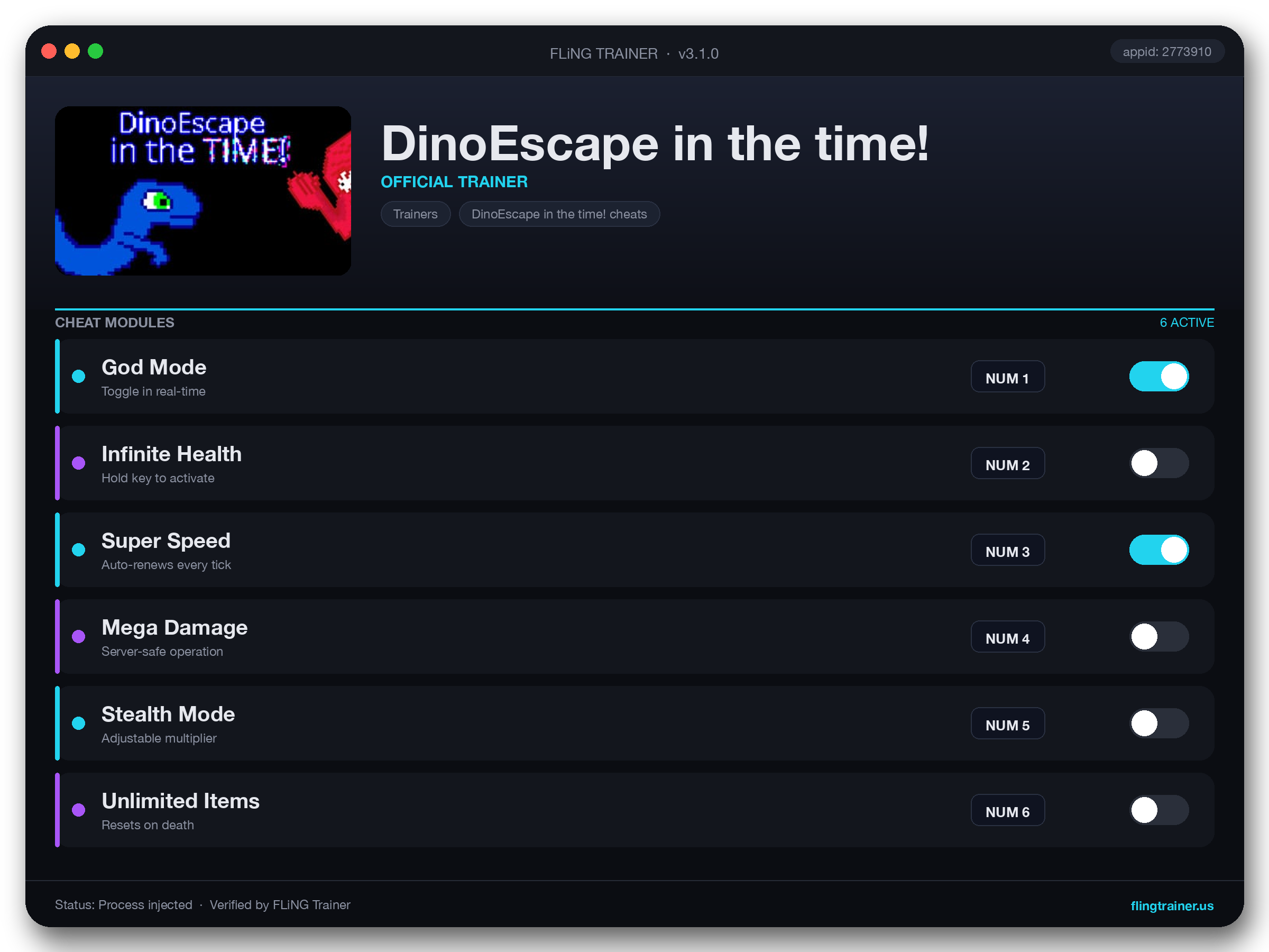 DinoEscape in the time! Trainer interface