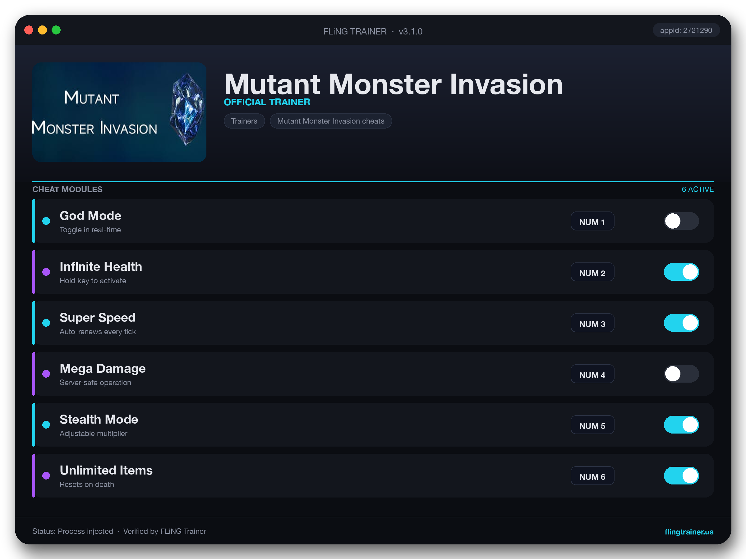 Mutant Monster Invasion Trainer interface