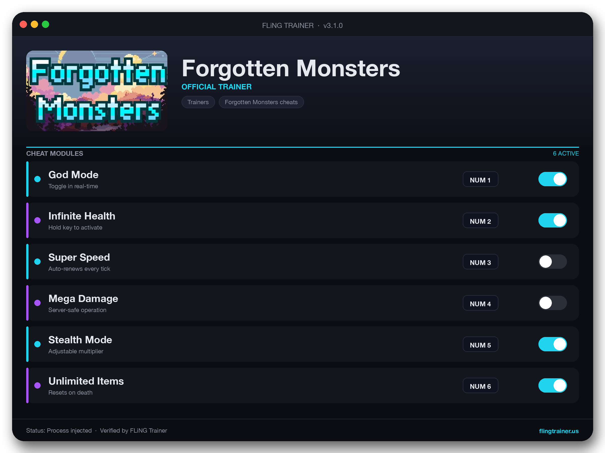 Forgotten Monsters Trainer interface