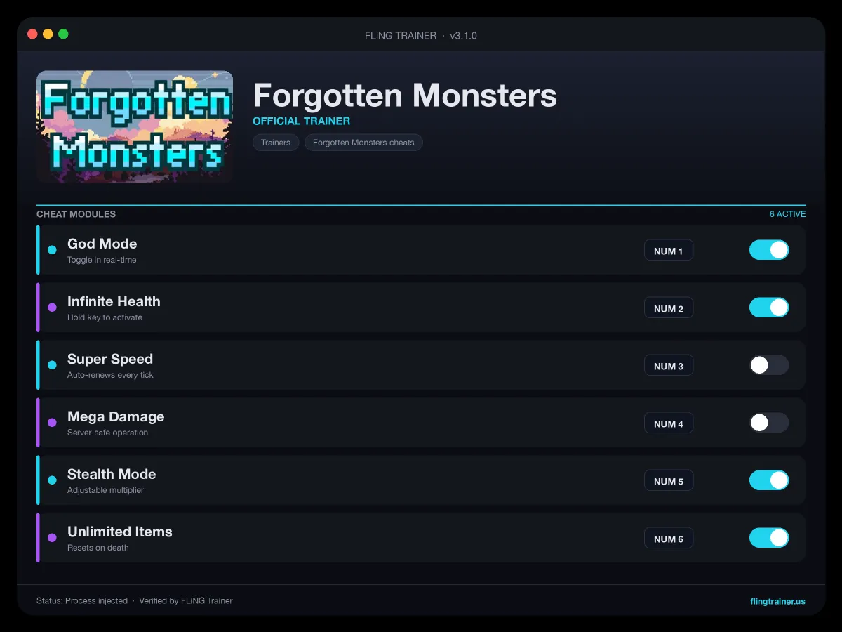 Forgotten Monsters Trainer interface
