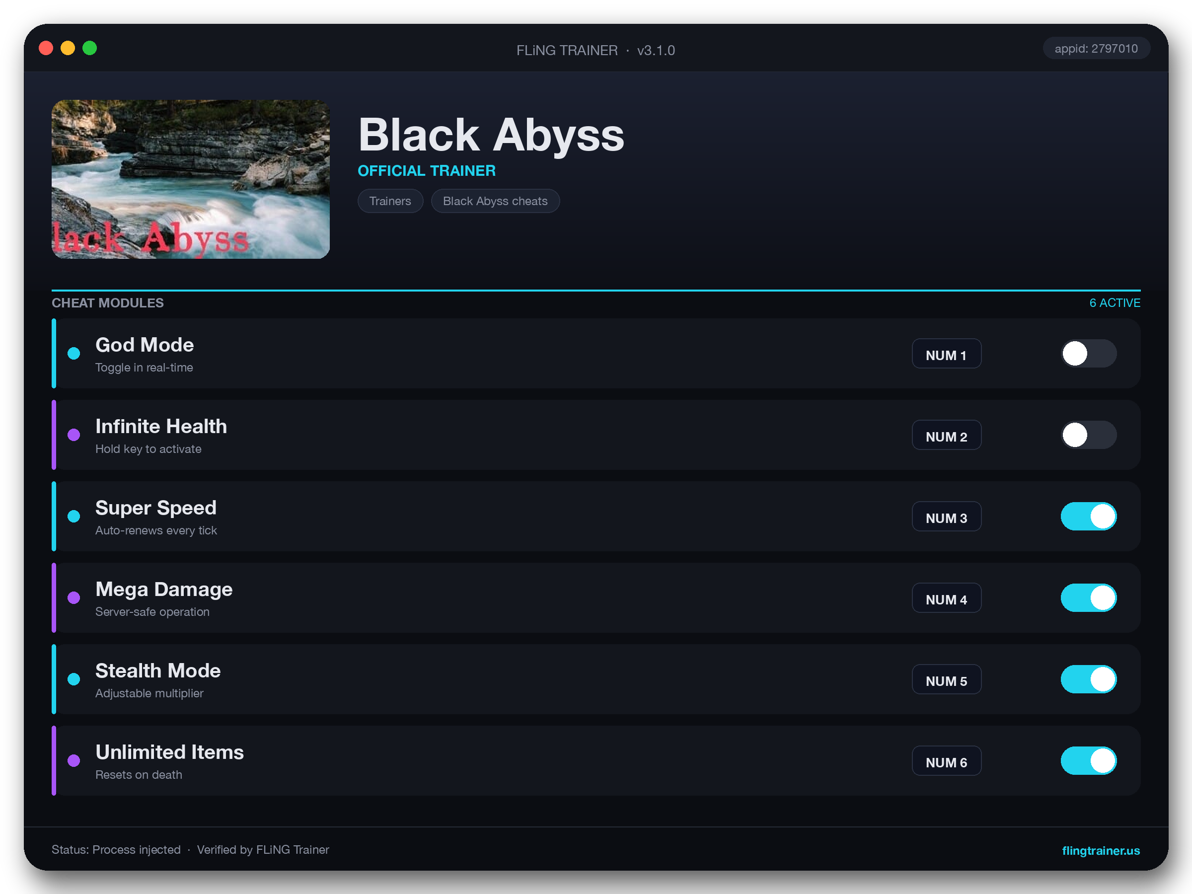 Black Abyss Trainer interface