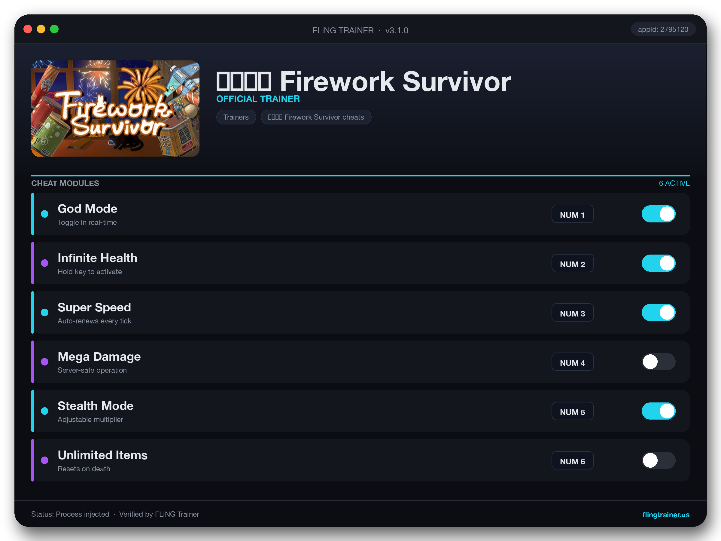 烟花绘梦 Firework Survivor Trainer interface