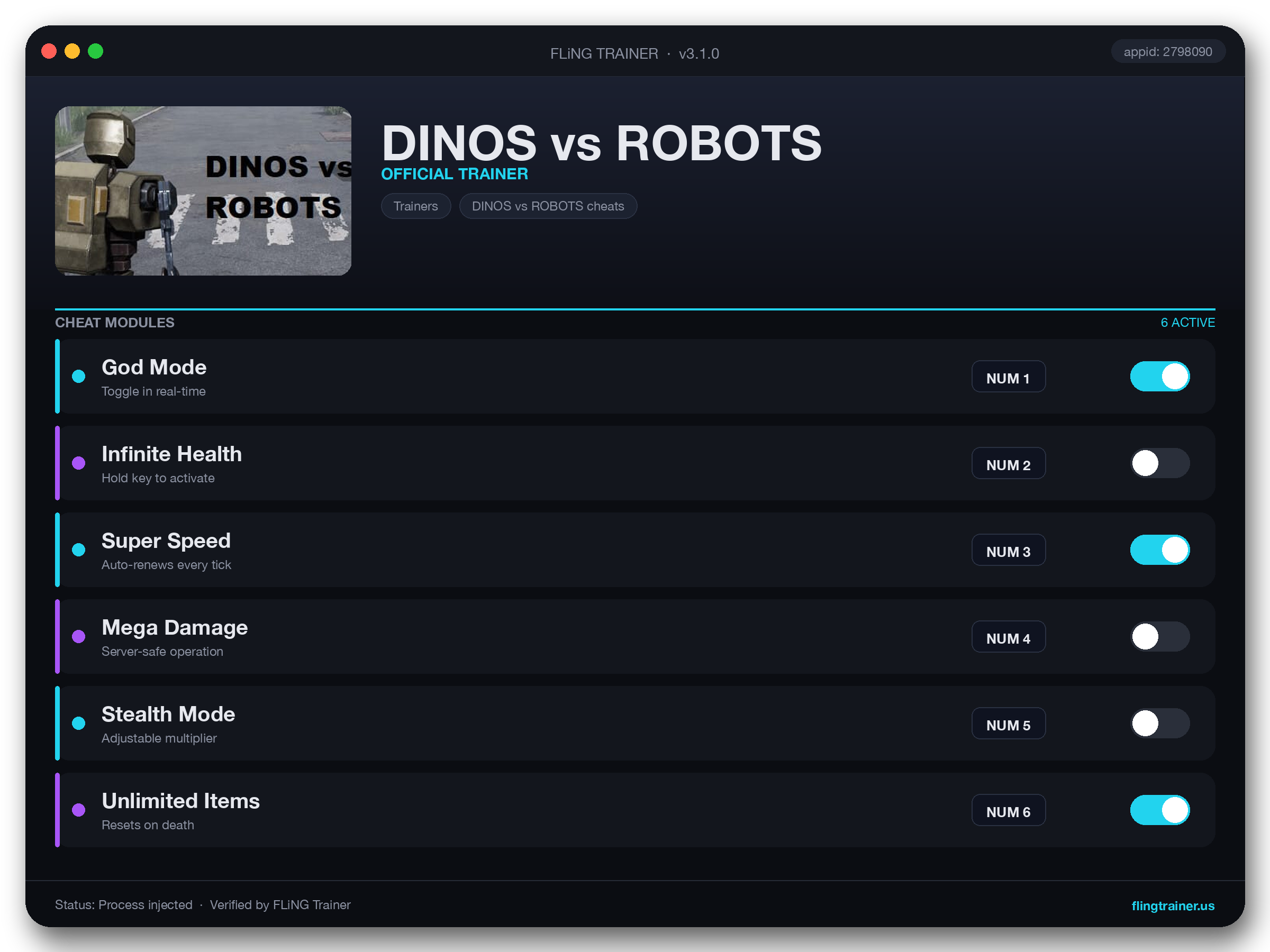 DINOS vs ROBOTS Trainer interface