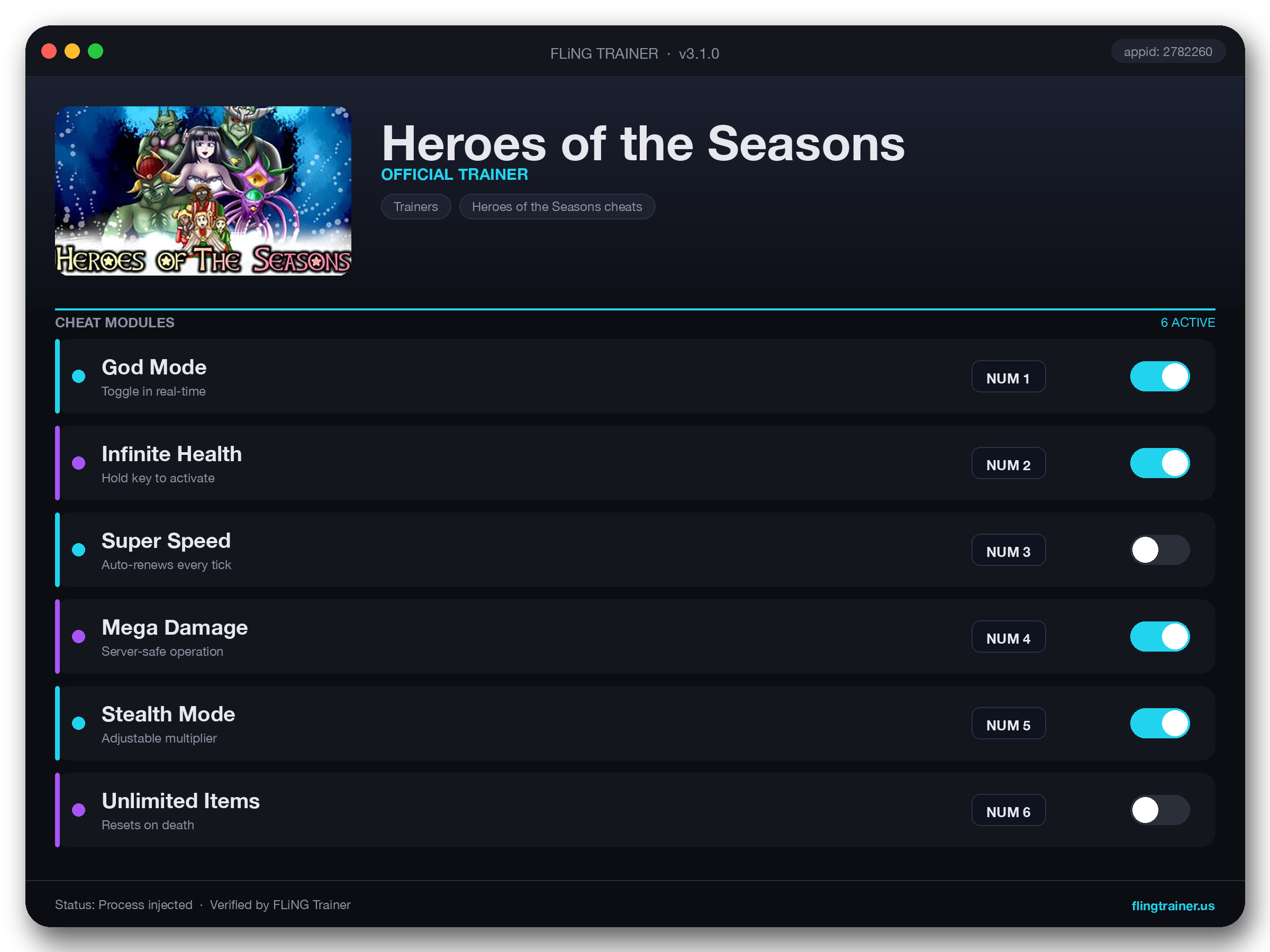 Heroes of the Seasons Trainer interface