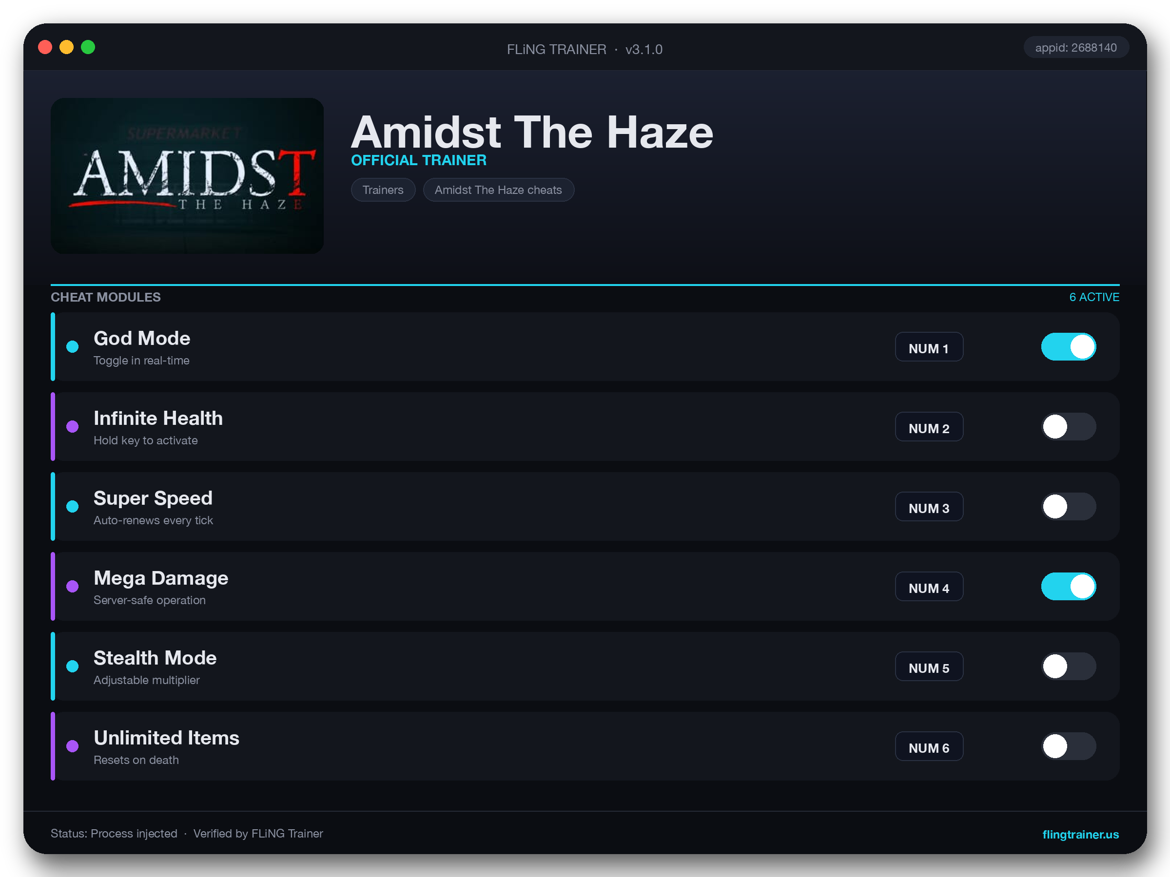 Amidst The Haze Trainer interface