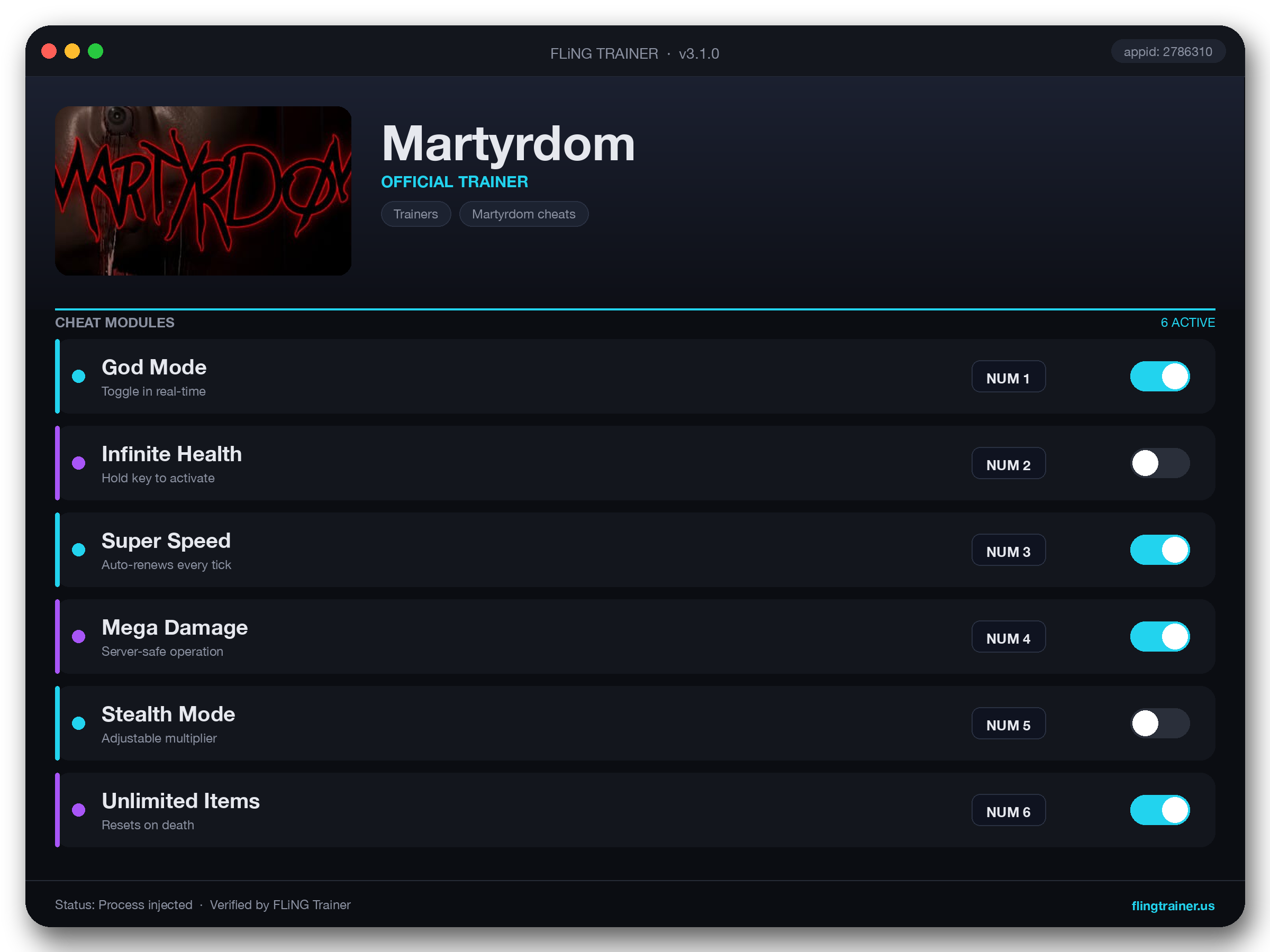 Martyrdom Trainer interface