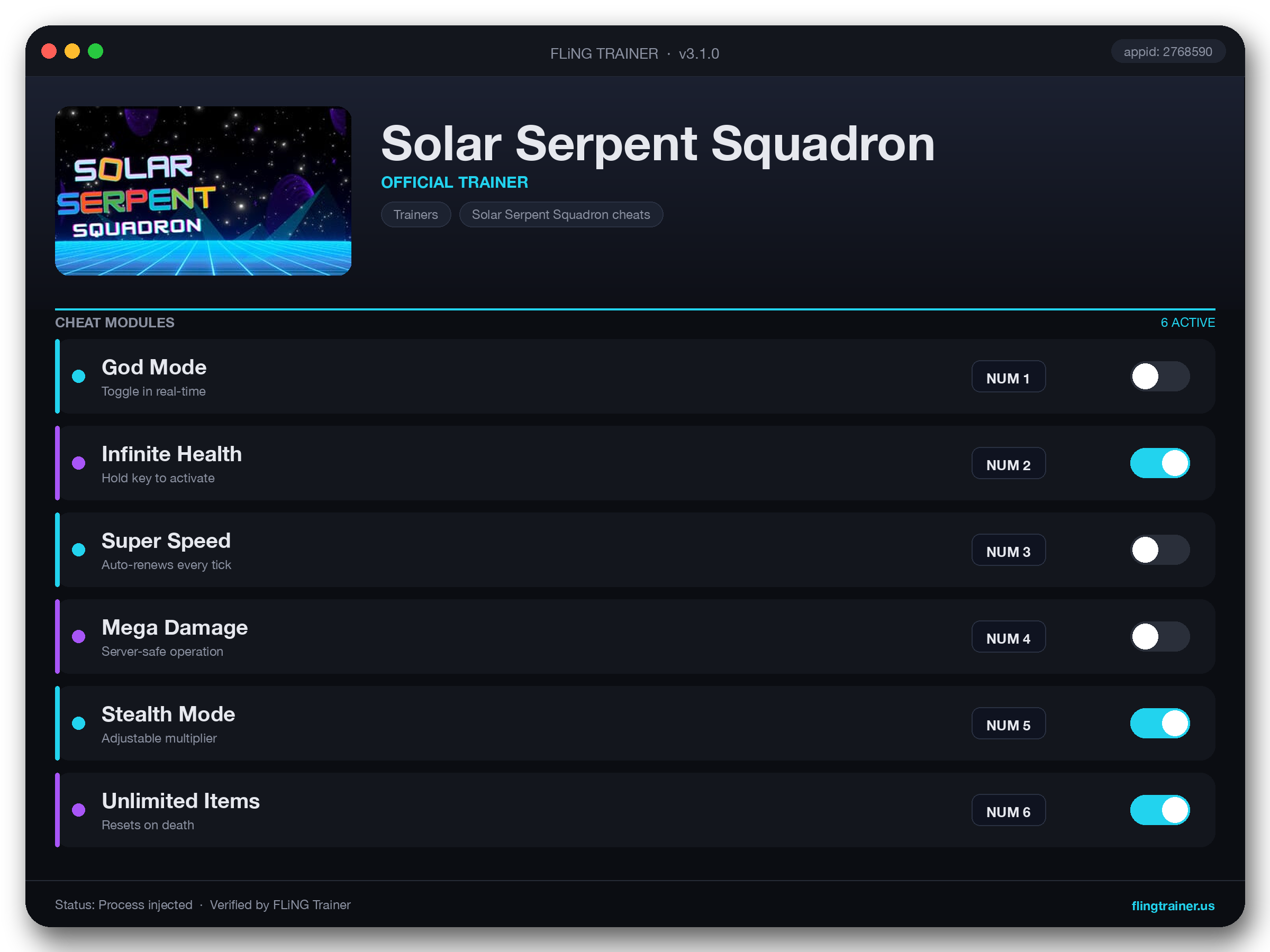 Solar Serpent Squadron Trainer interface