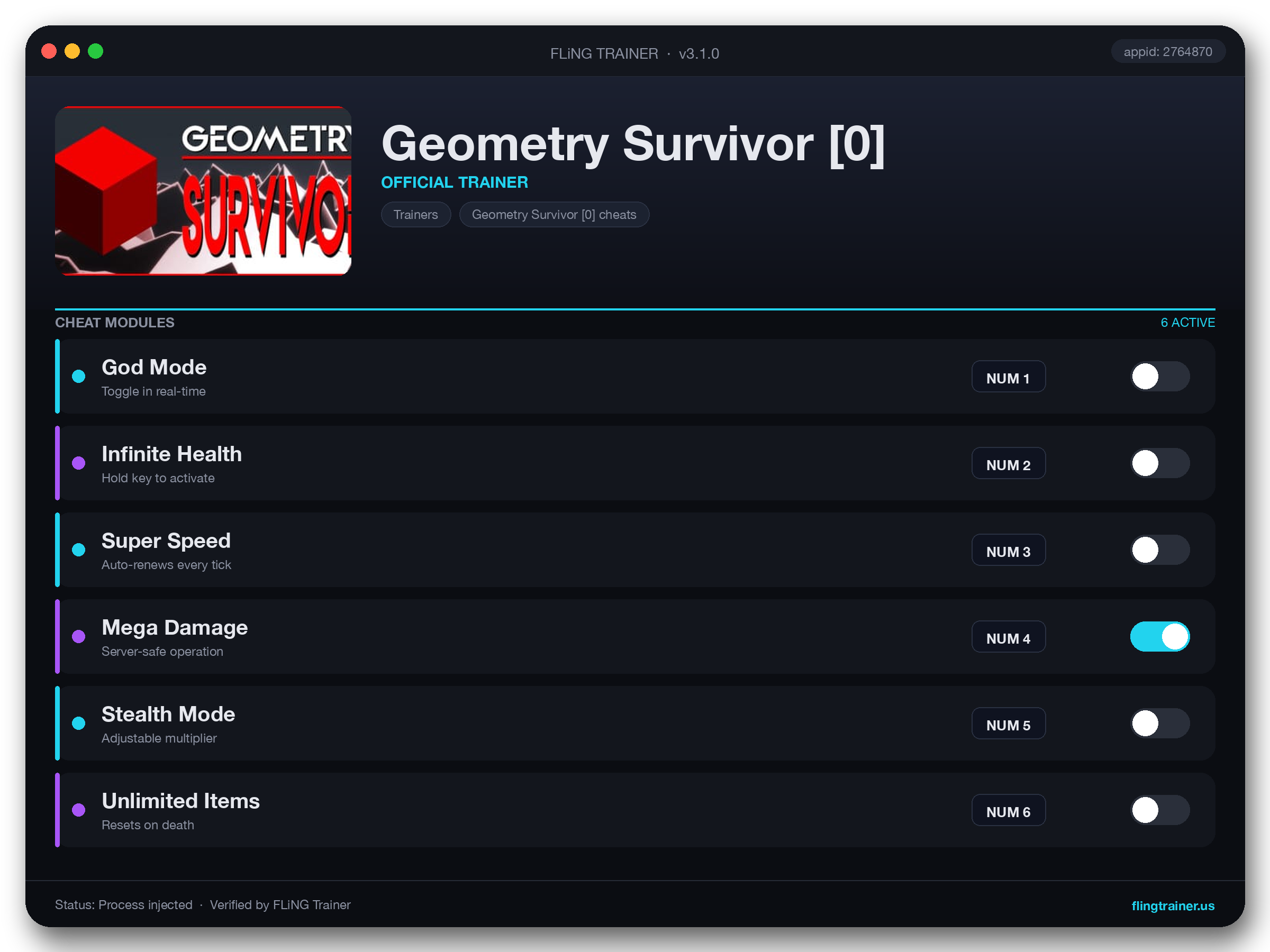 Geometry Survivor [0] Trainer interface