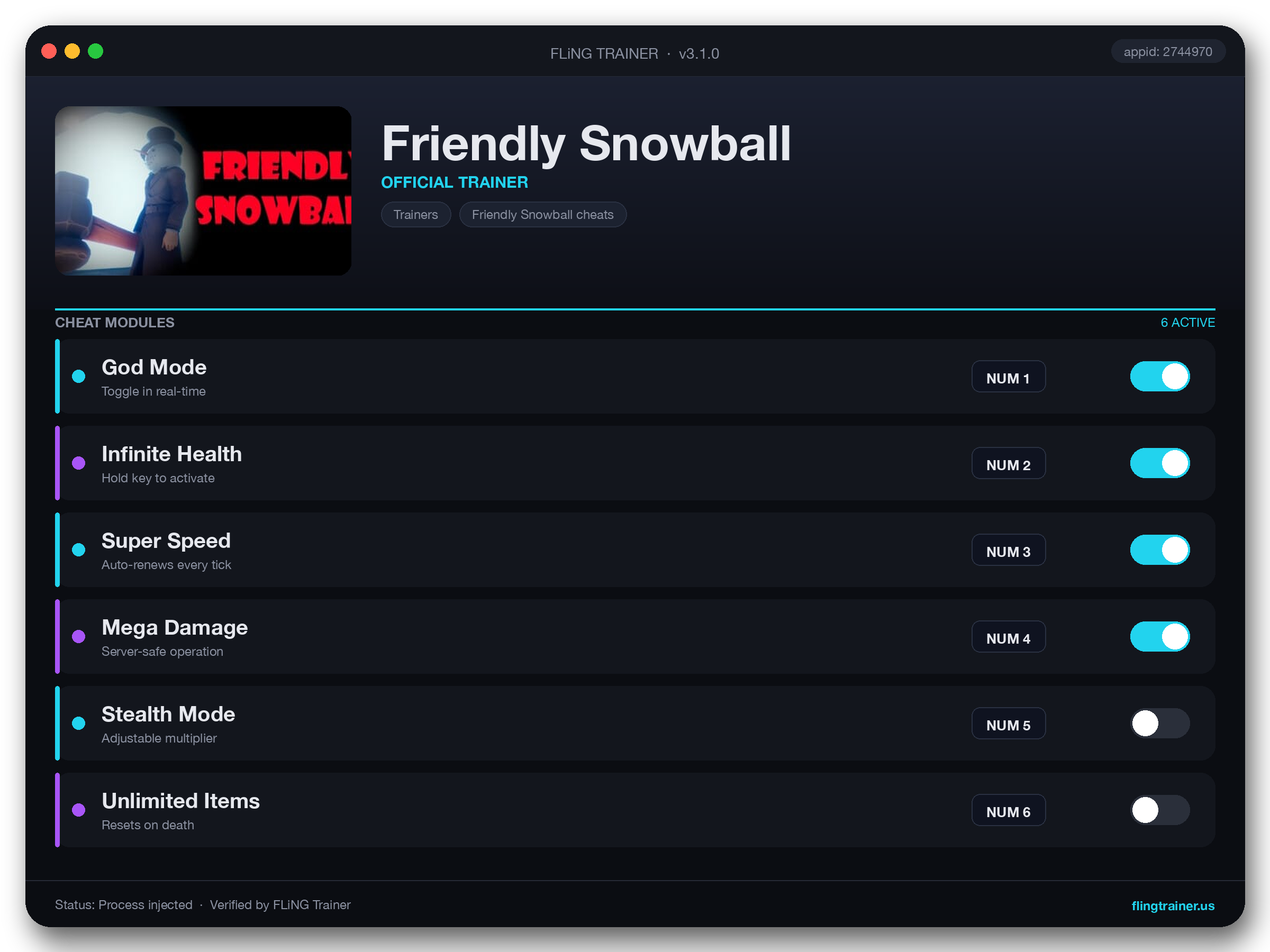 Friendly Snowball Trainer interface