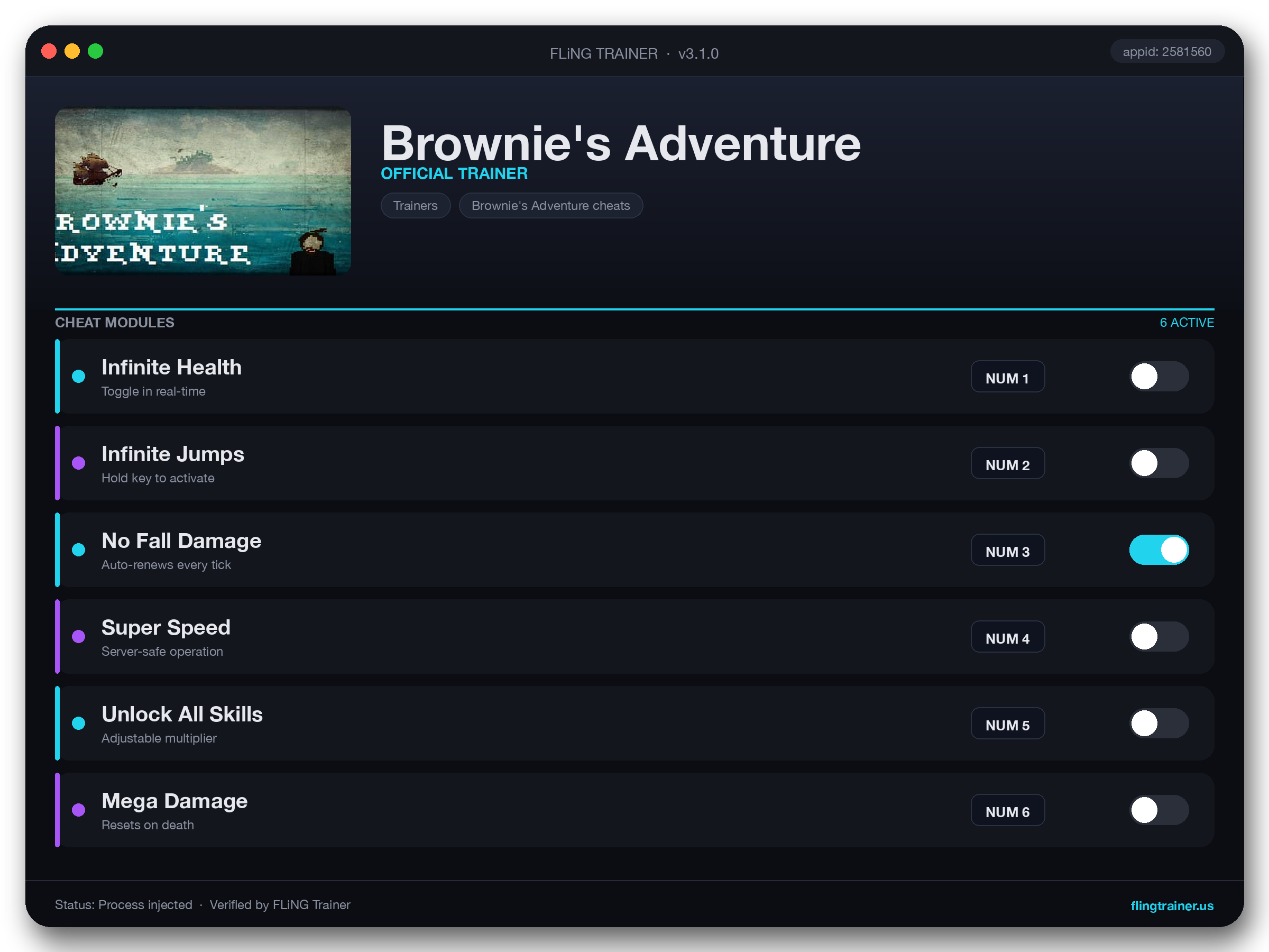 Brownie's Adventure Trainer interface