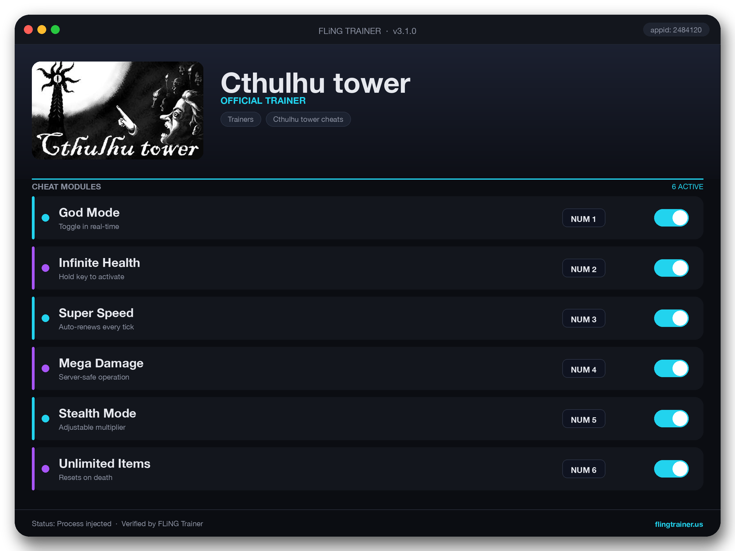 Cthulhu tower Trainer interface