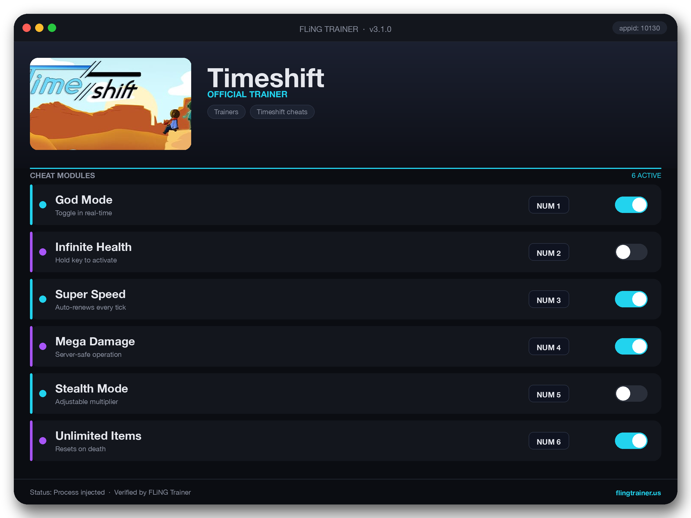 Timeshift Trainer interface