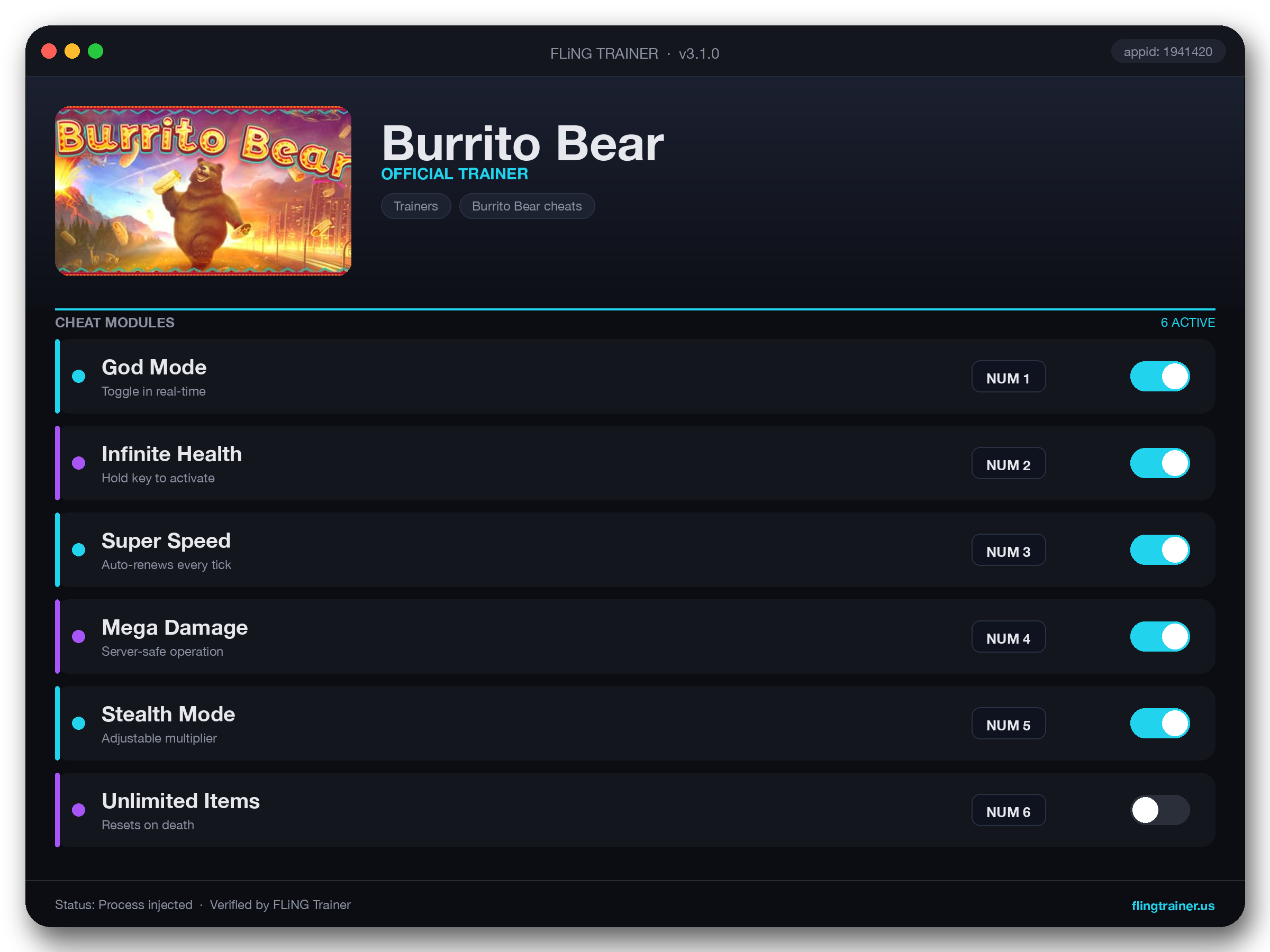 Burrito Bear Trainer interface