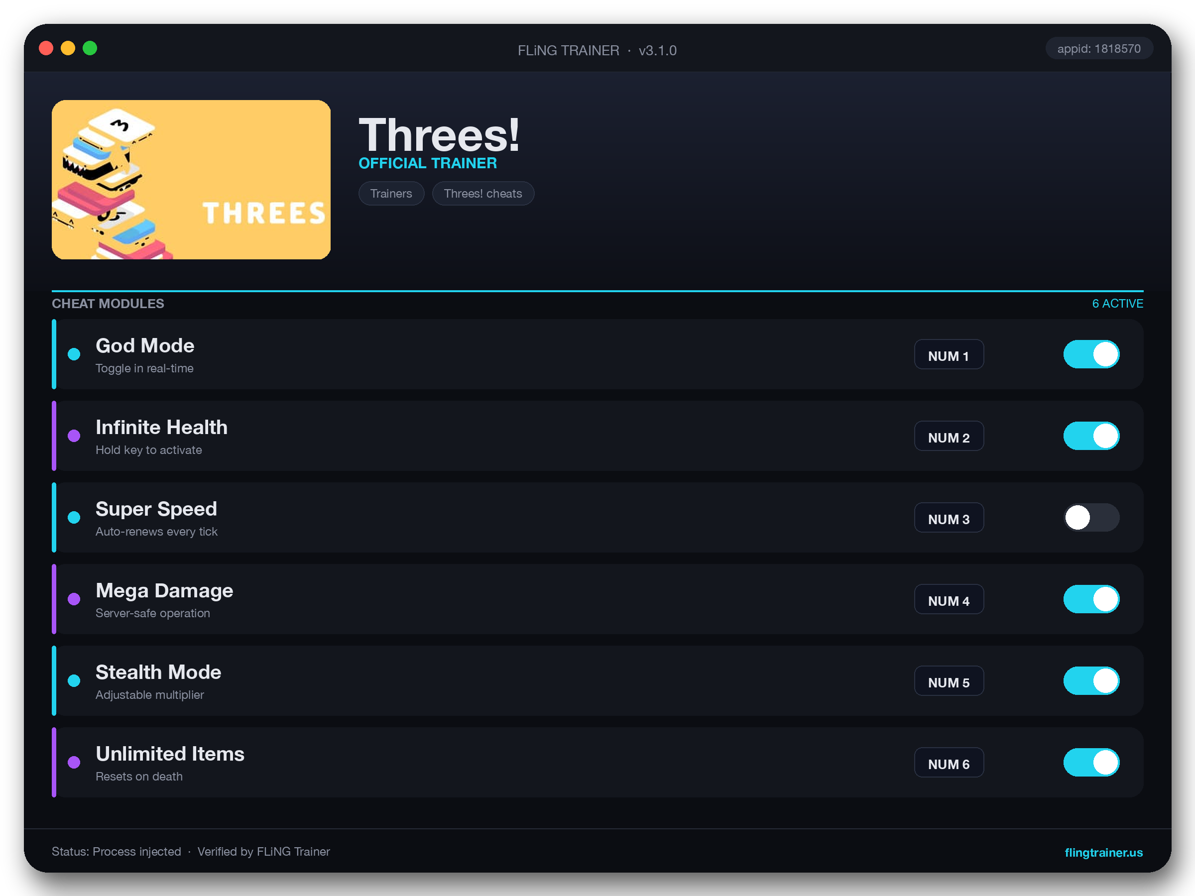 Threes! Trainer interface