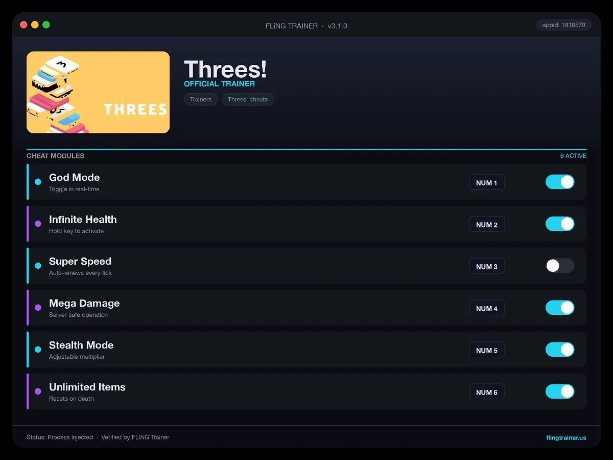 Threes! Trainer interface