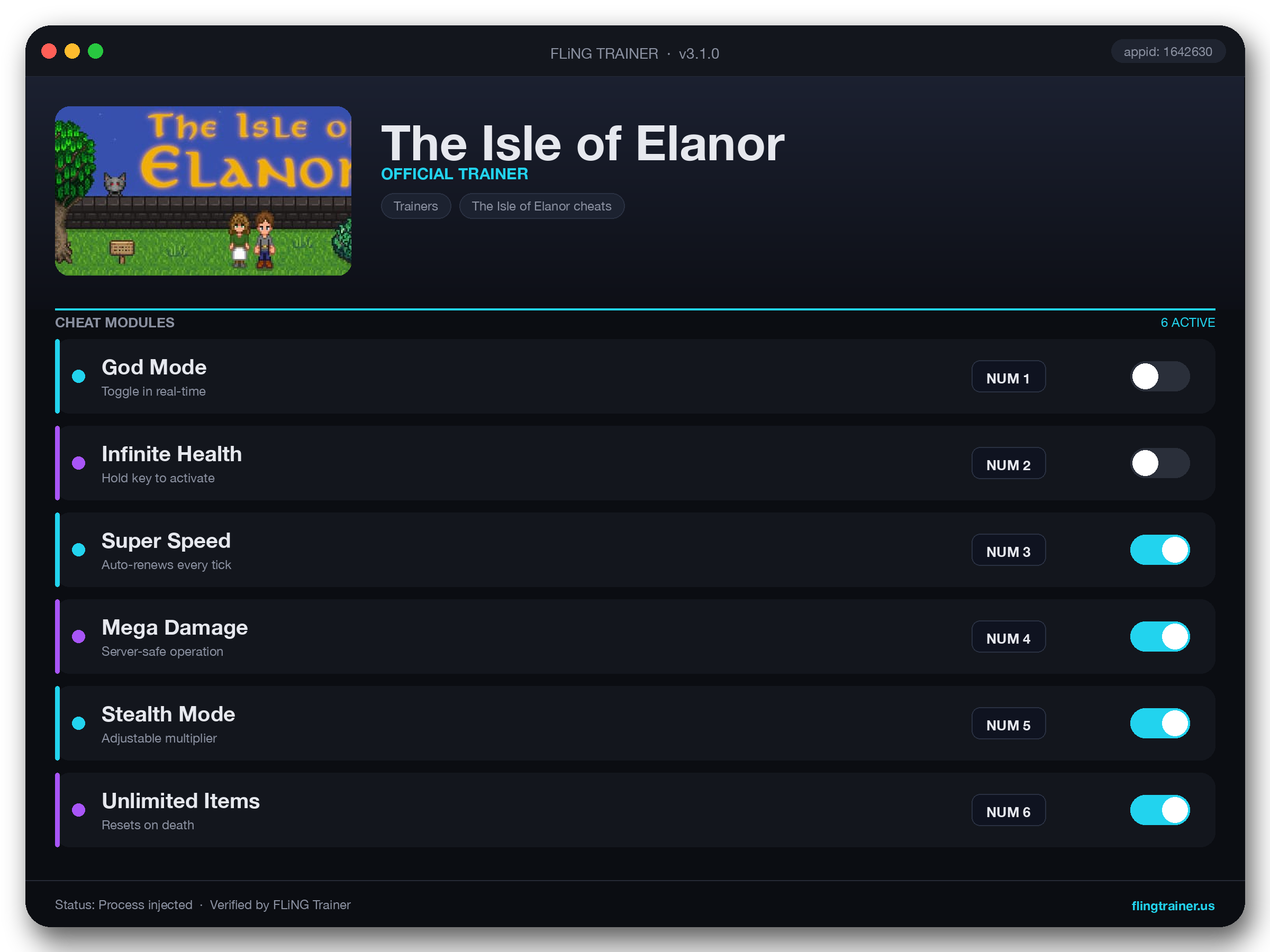 The Isle of Elanor Trainer interface