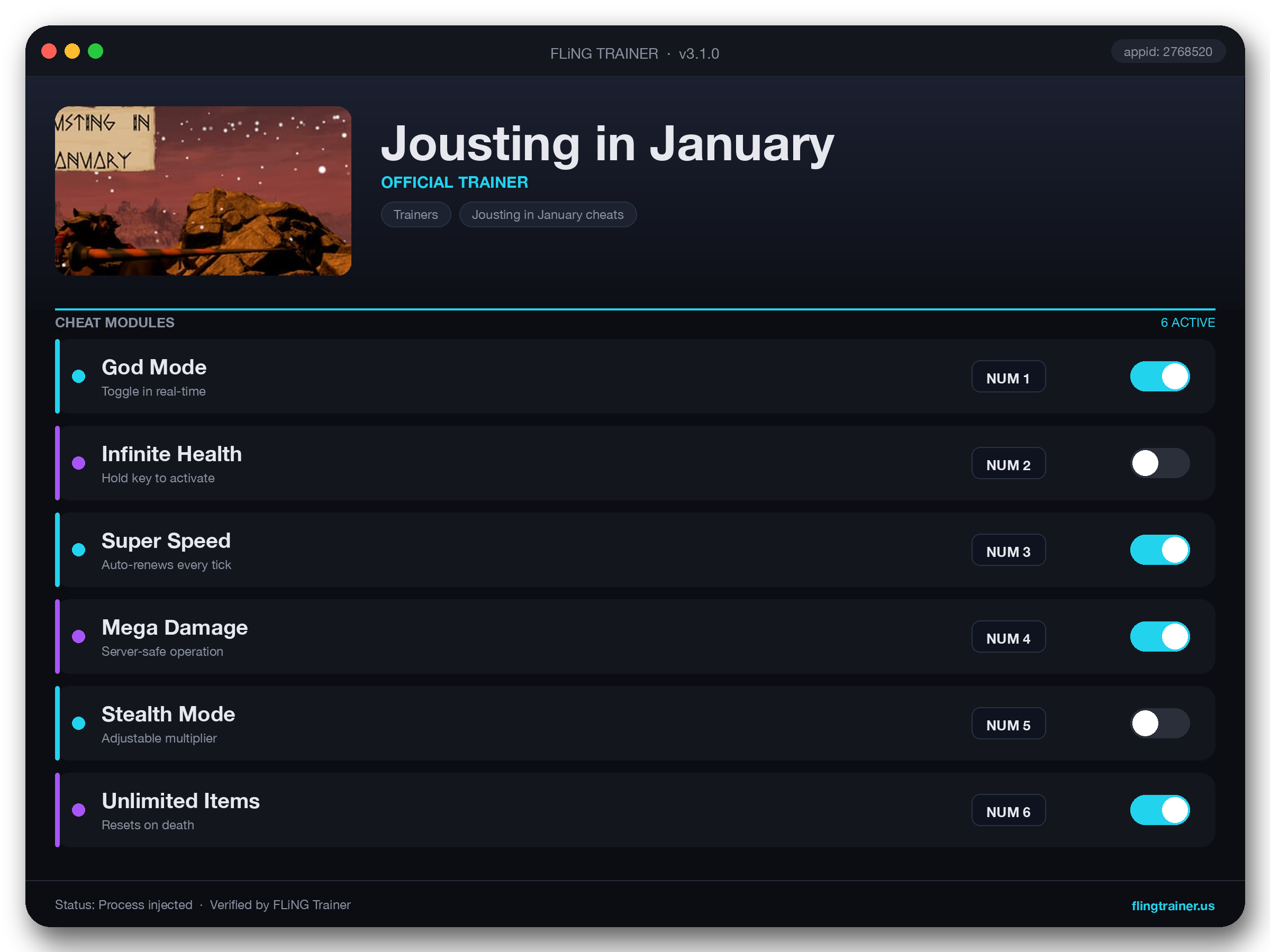 Jousting in January Trainer interface