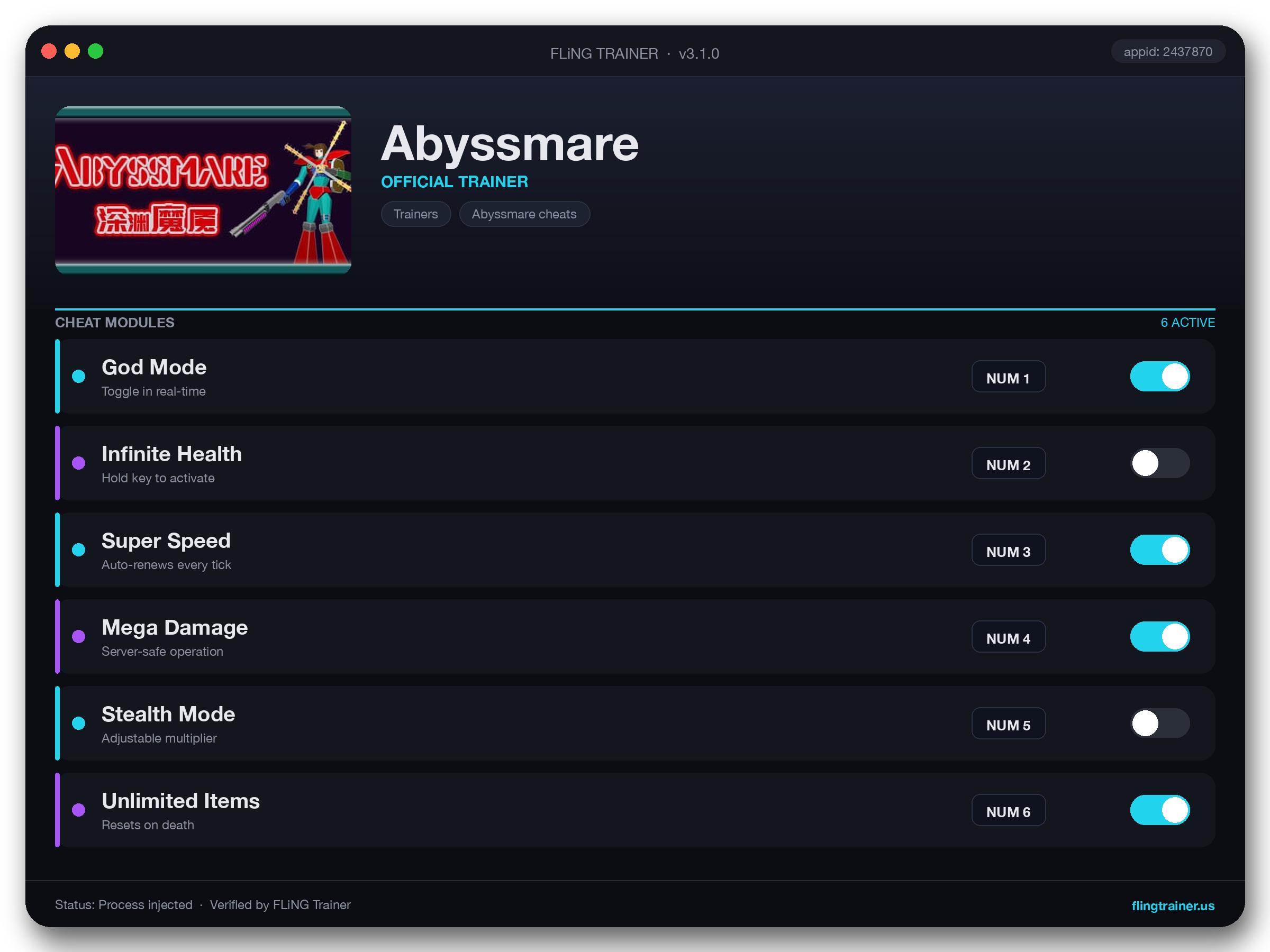 Abyssmare Trainer interface