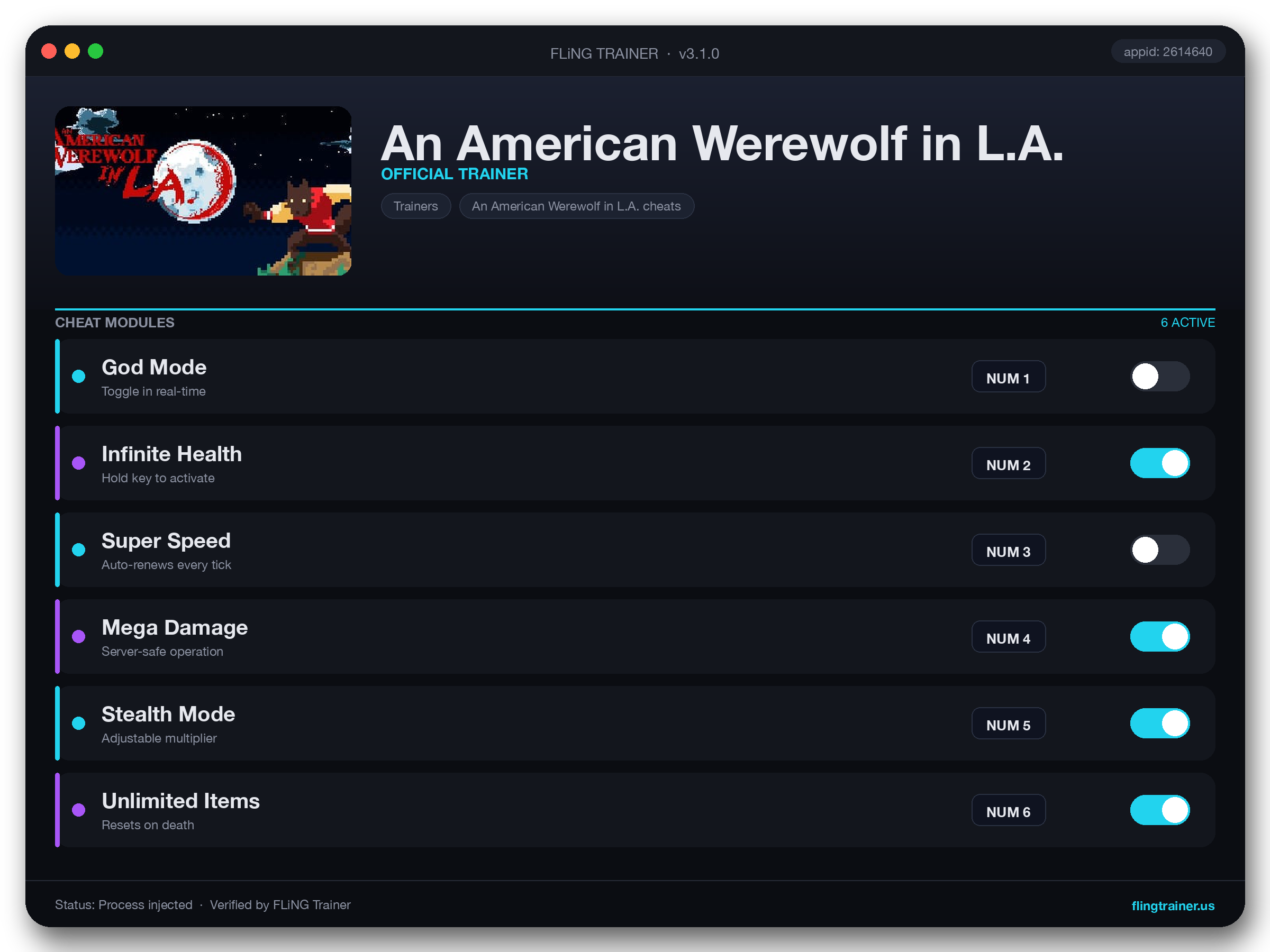 An American Werewolf in L.A. Trainer interface