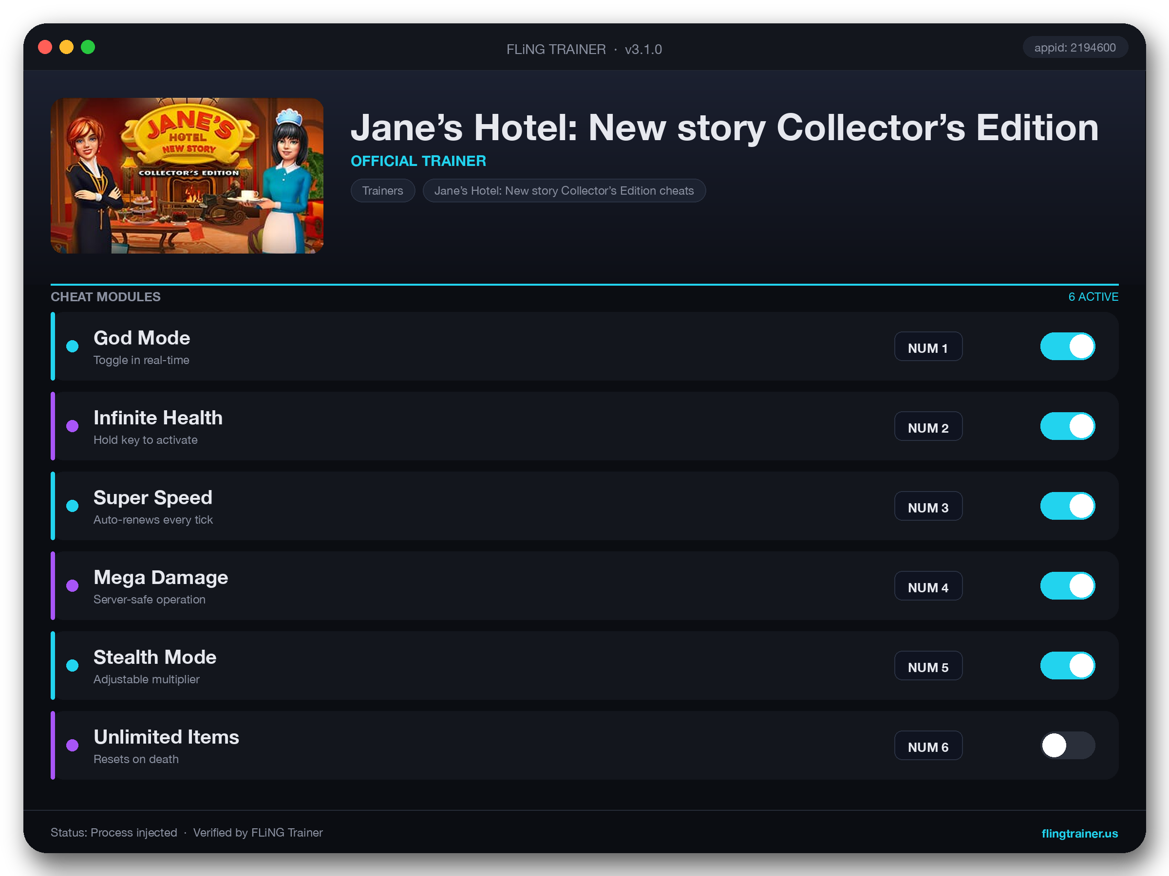 Jane’s Hotel: New story Collector’s Edition Trainer interface