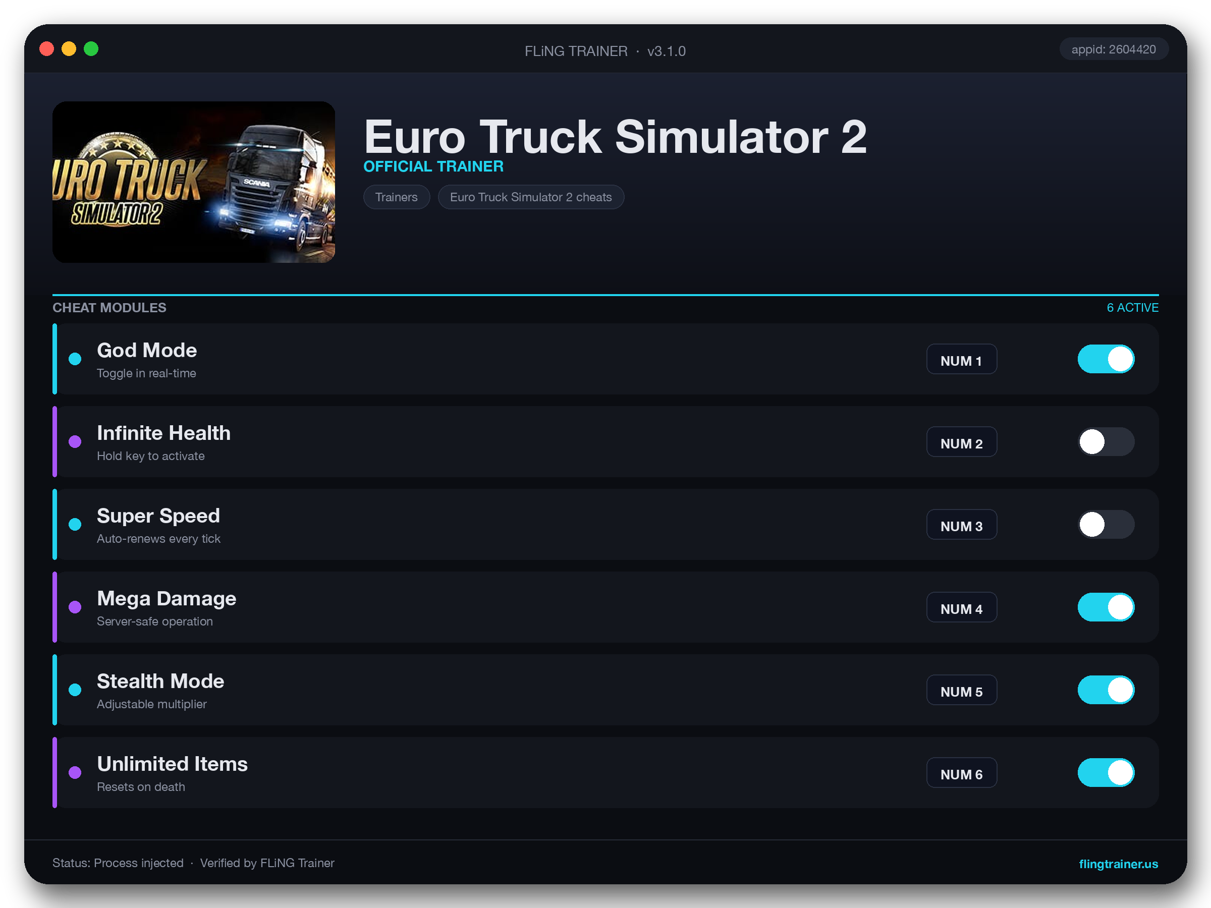 Euro Truck Simulator 2 Trainer interface
