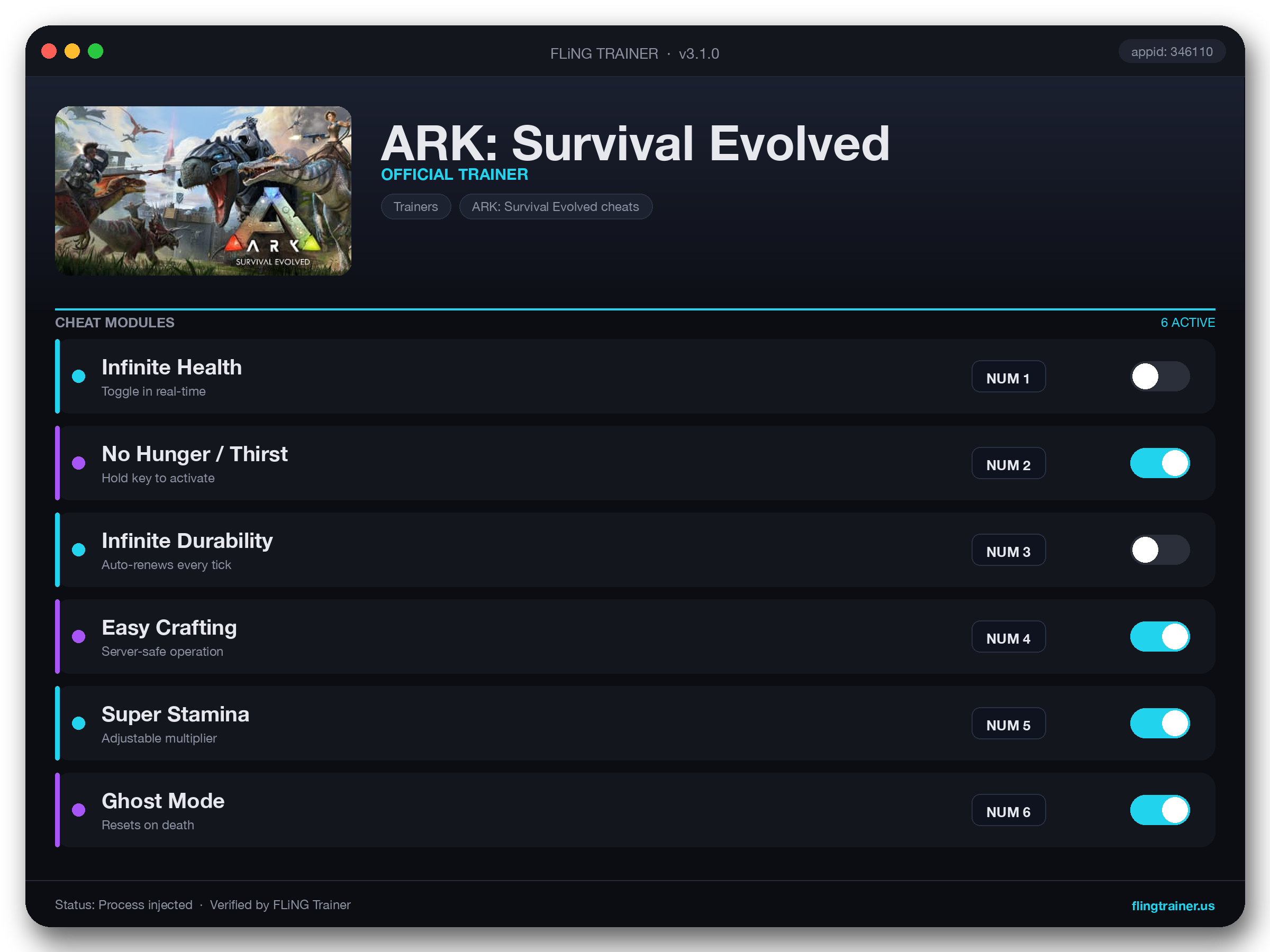 ARK: Survival Evolved Trainer interface