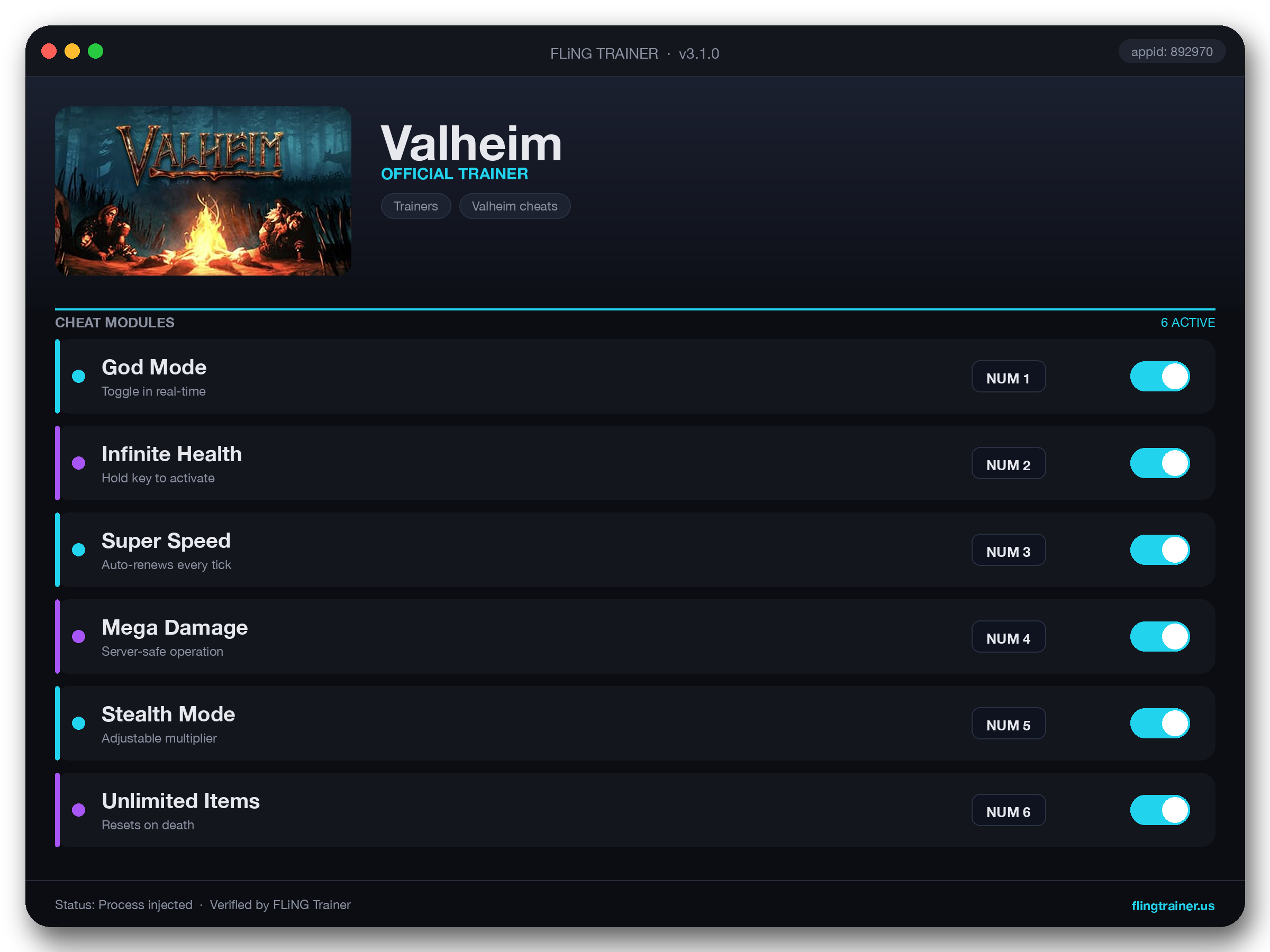 Valheim Trainer interface
