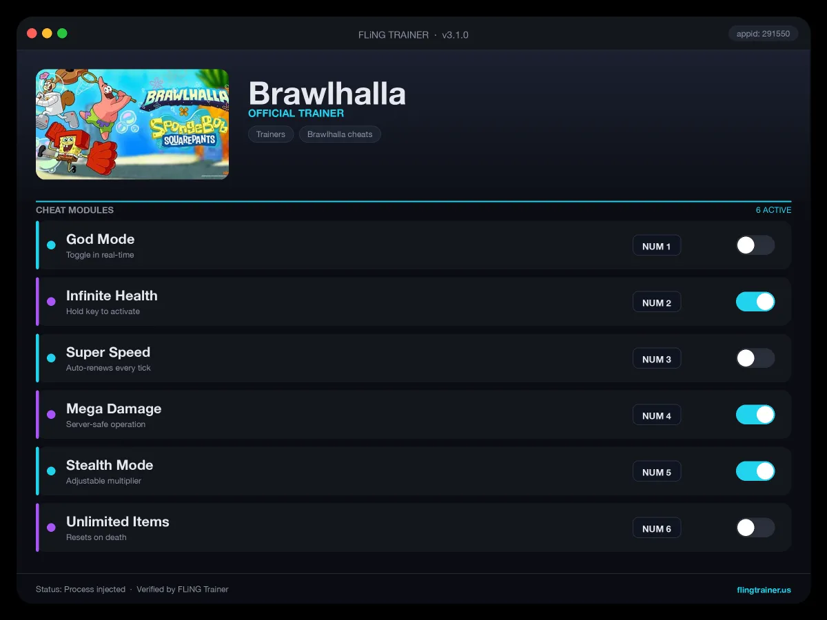 Brawlhalla Trainer interface