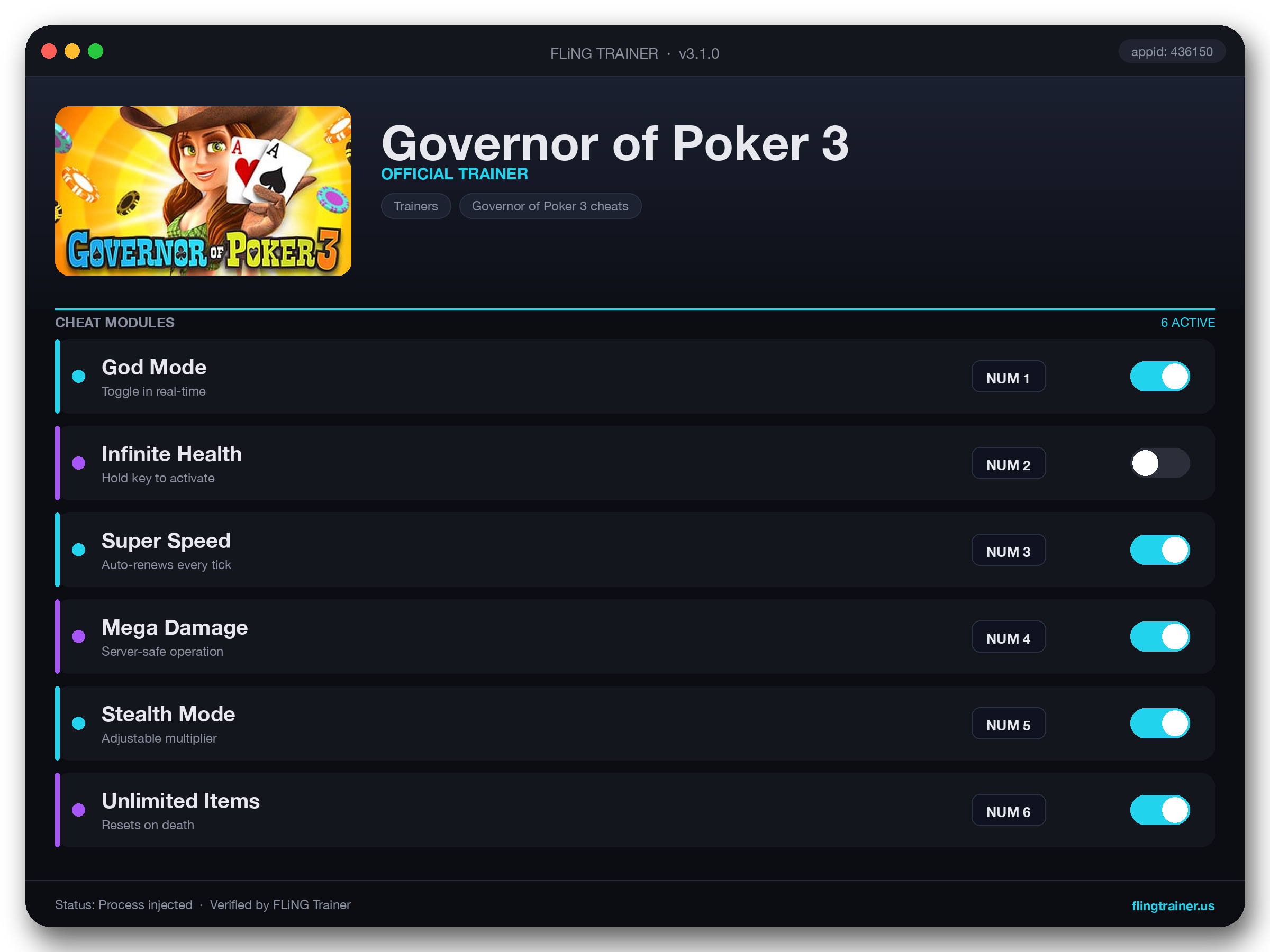 Governor of Poker 3 Trainer interface