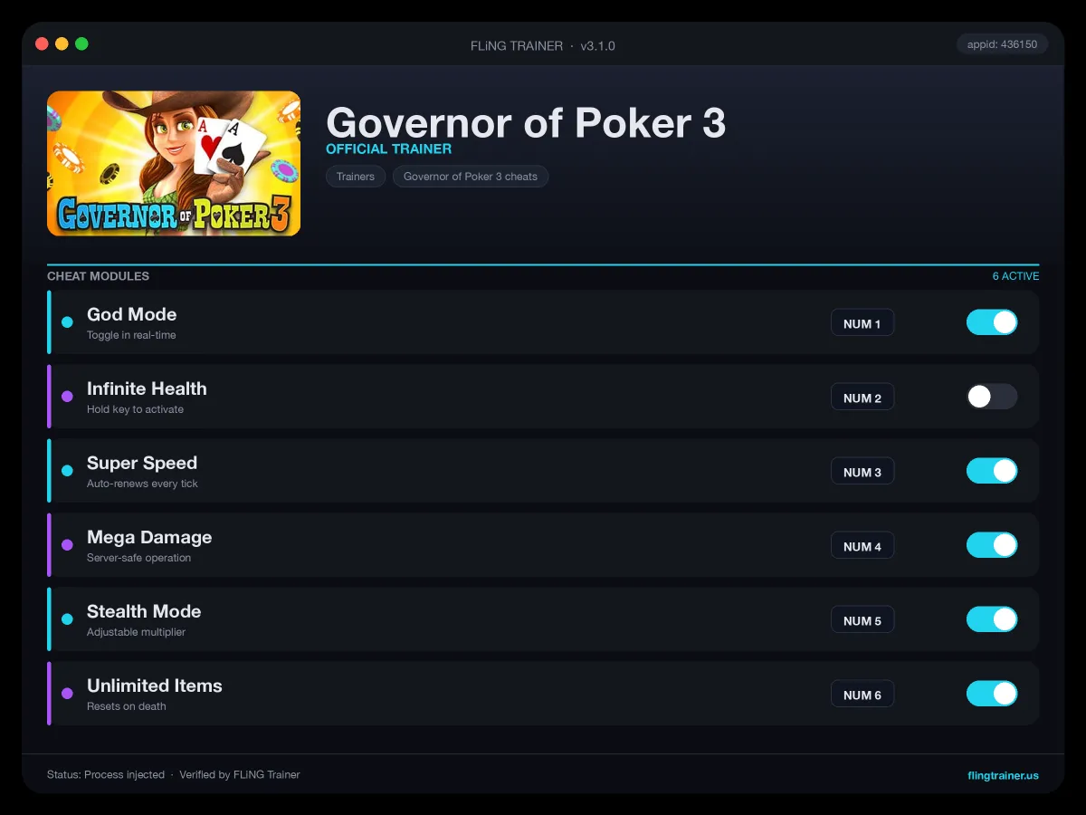 Governor of Poker 3 Trainer interface