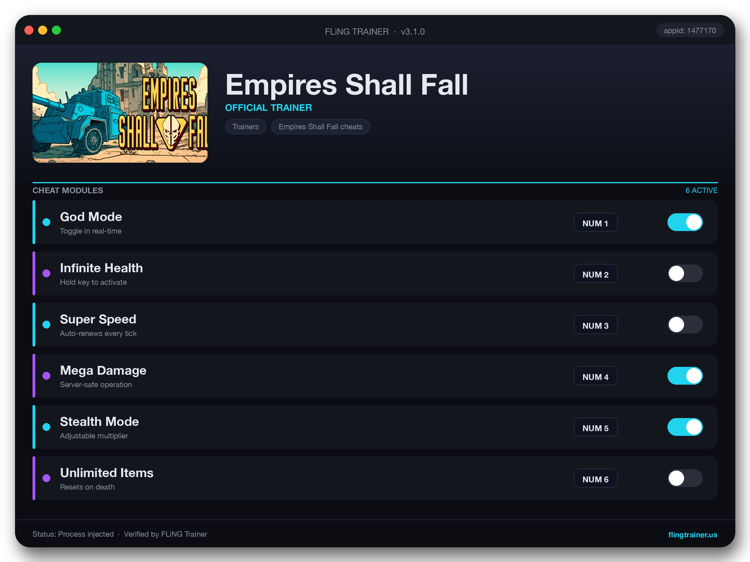 Empires Shall Fall Trainer interface
