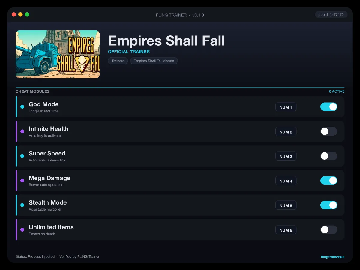 Empires Shall Fall Trainer interface