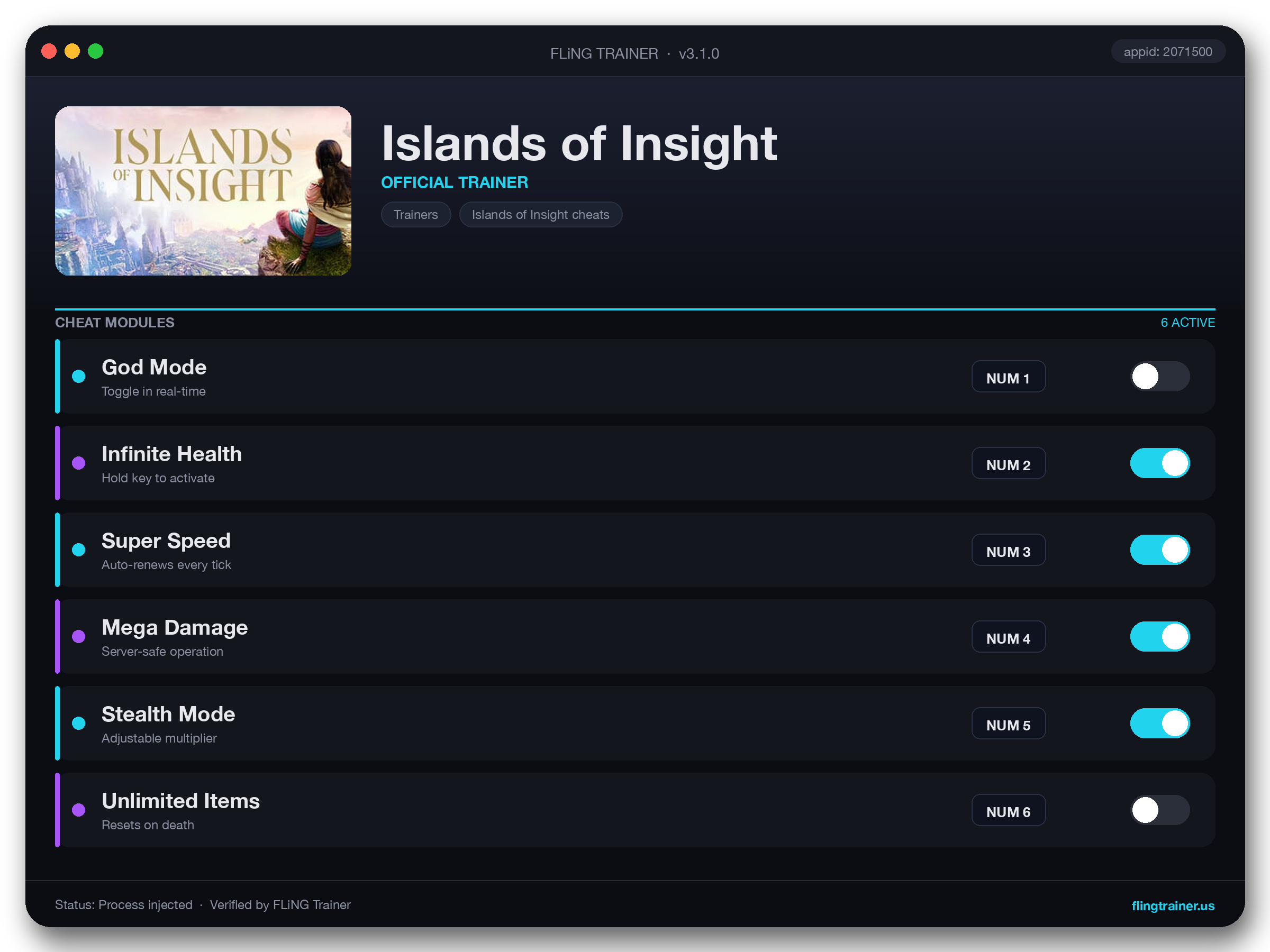 Islands of Insight Trainer interface