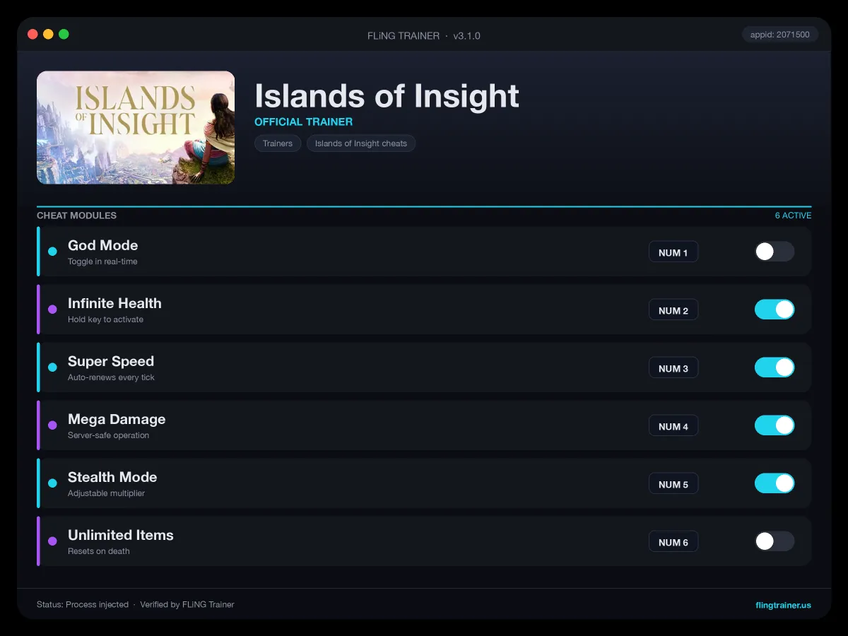 Islands of Insight Trainer interface