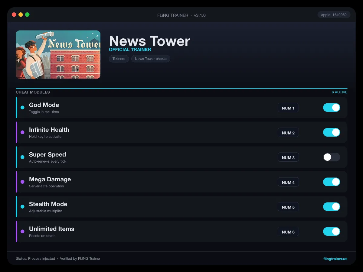 News Tower Trainer interface
