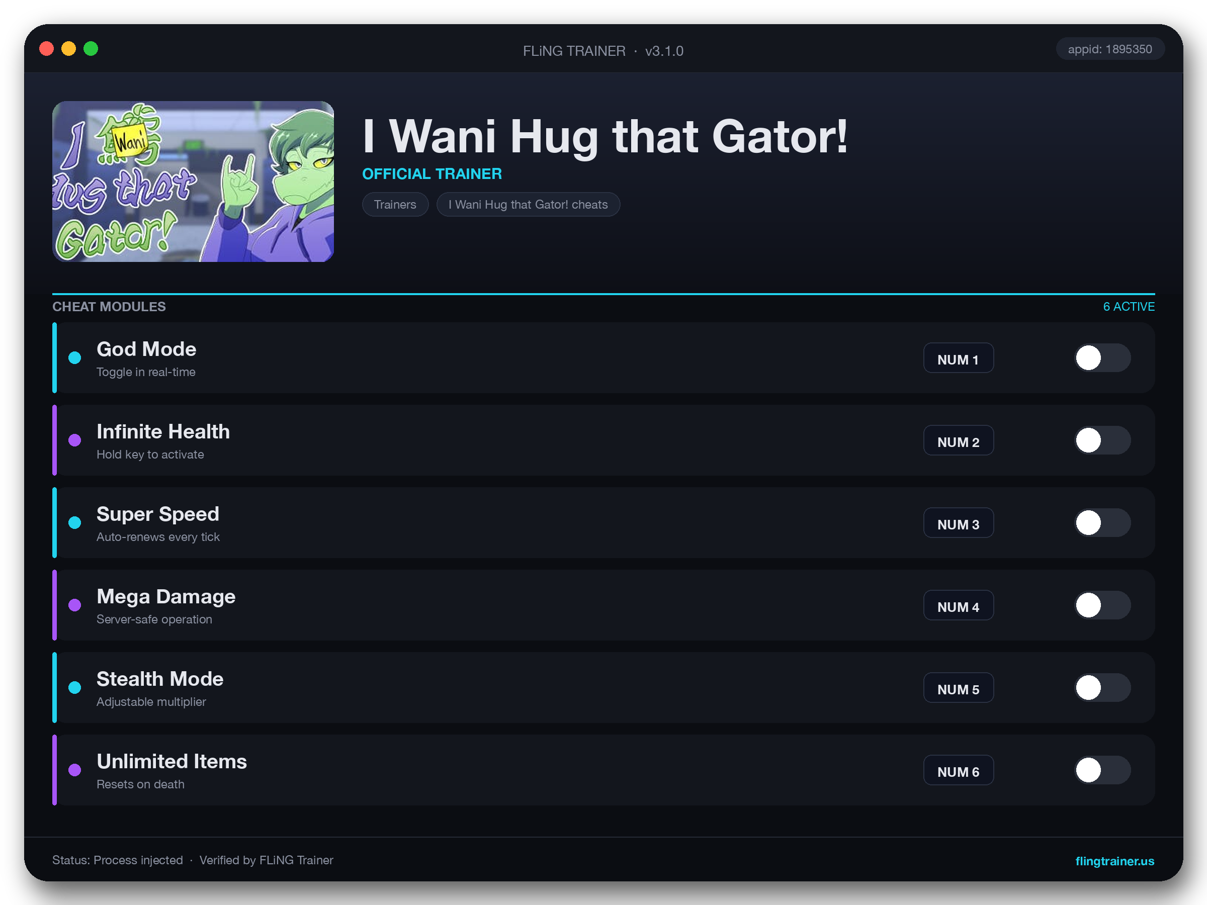 I Wani Hug that Gator! Trainer interface