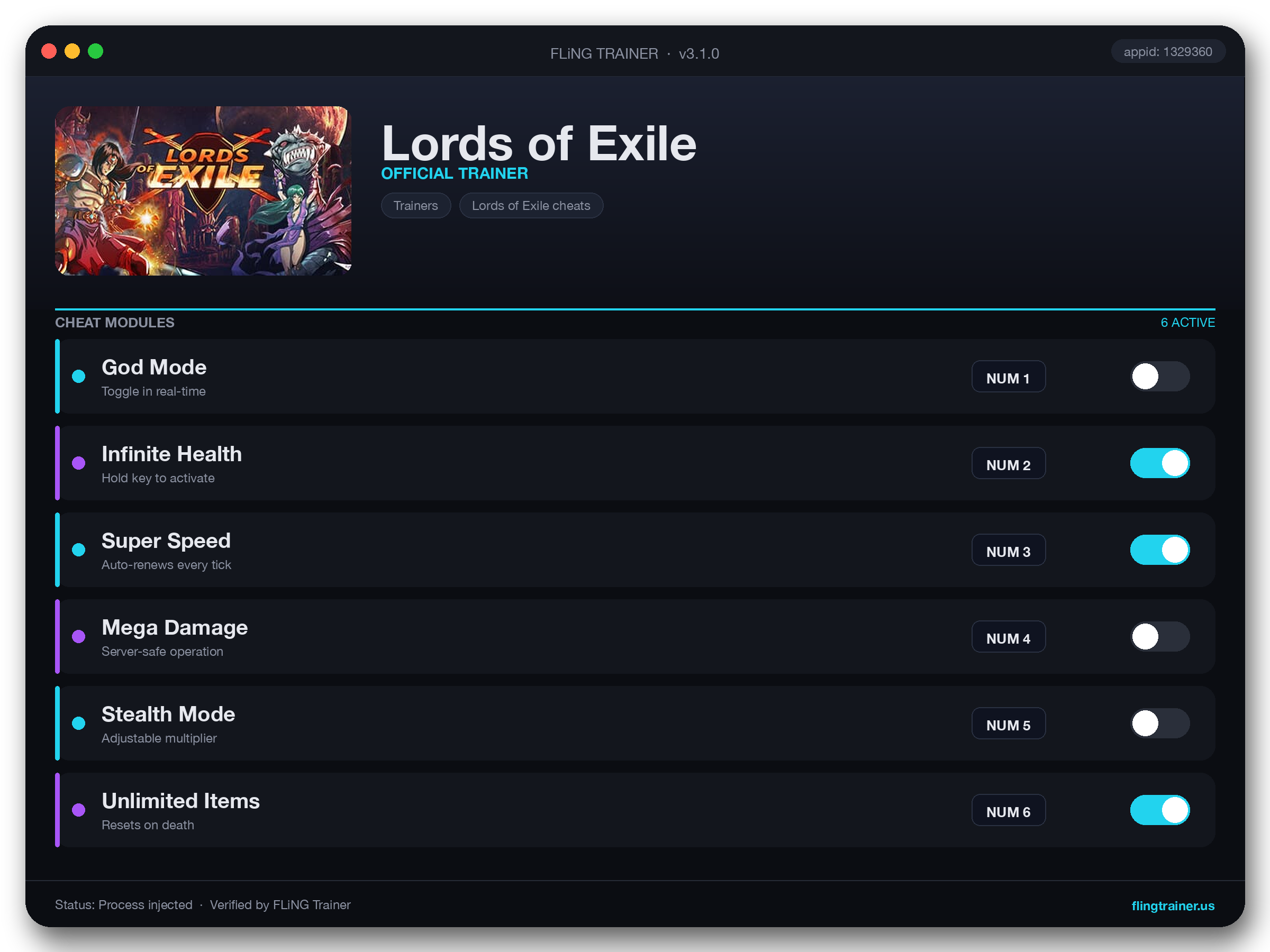 Lords of Exile Trainer interface
