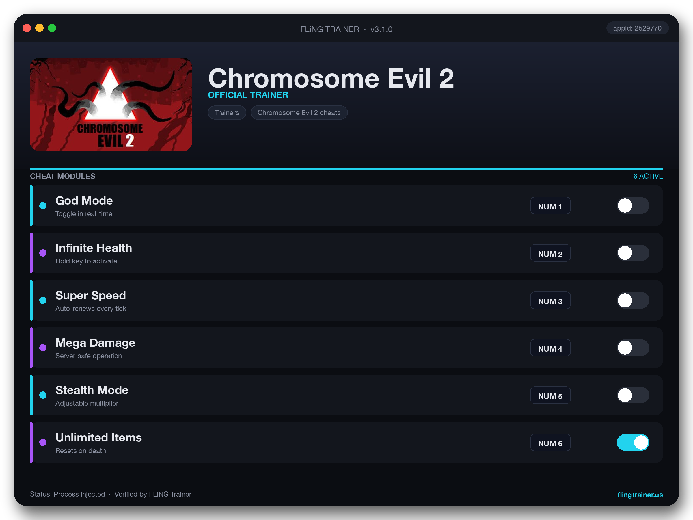 Chromosome Evil 2 Trainer interface