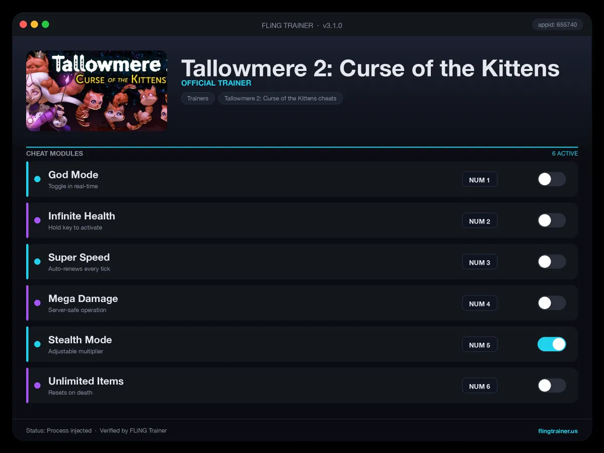 Tallowmere 2: Curse of the Kittens Trainer interface