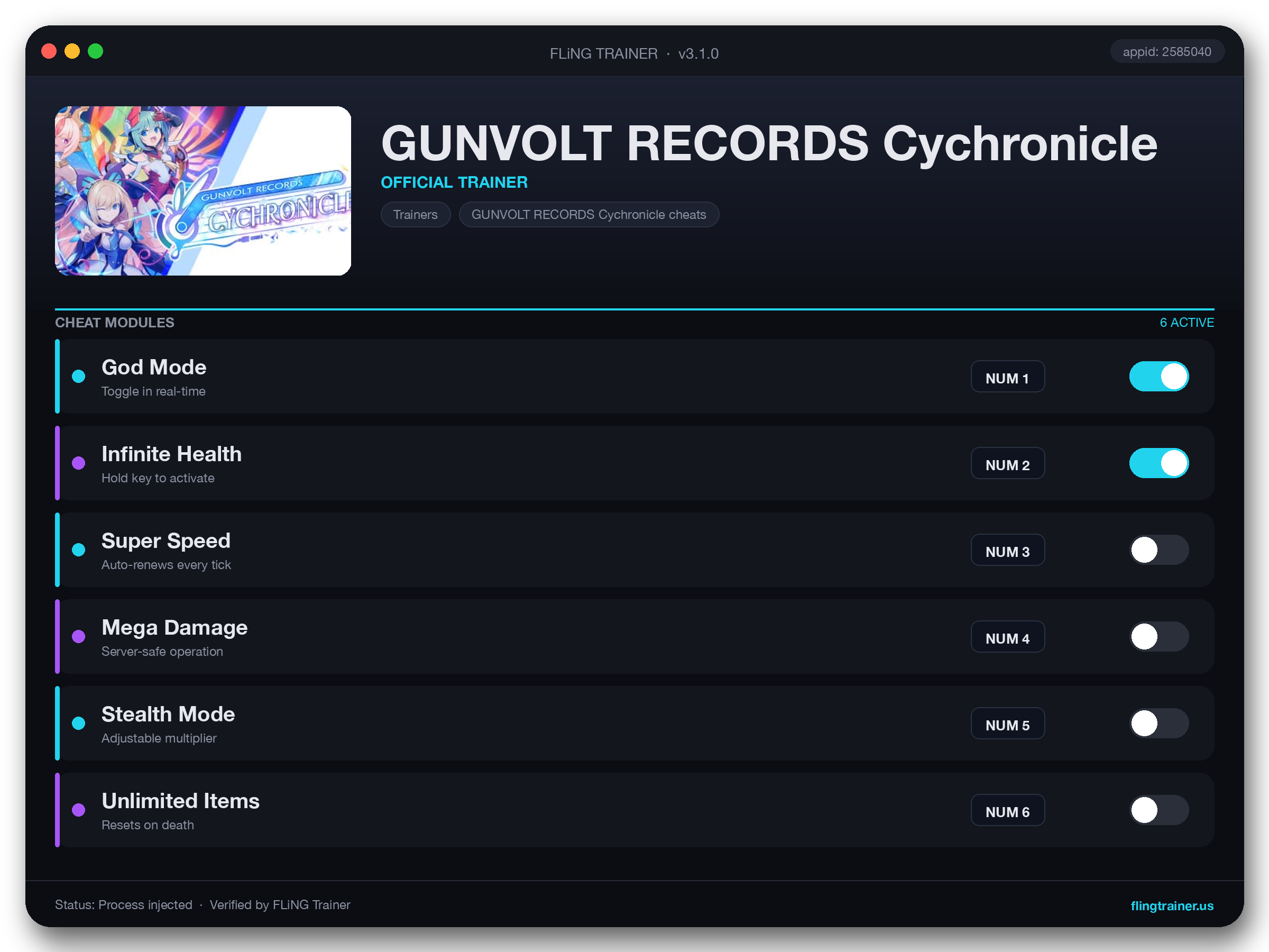 GUNVOLT RECORDS Cychronicle Trainer interface